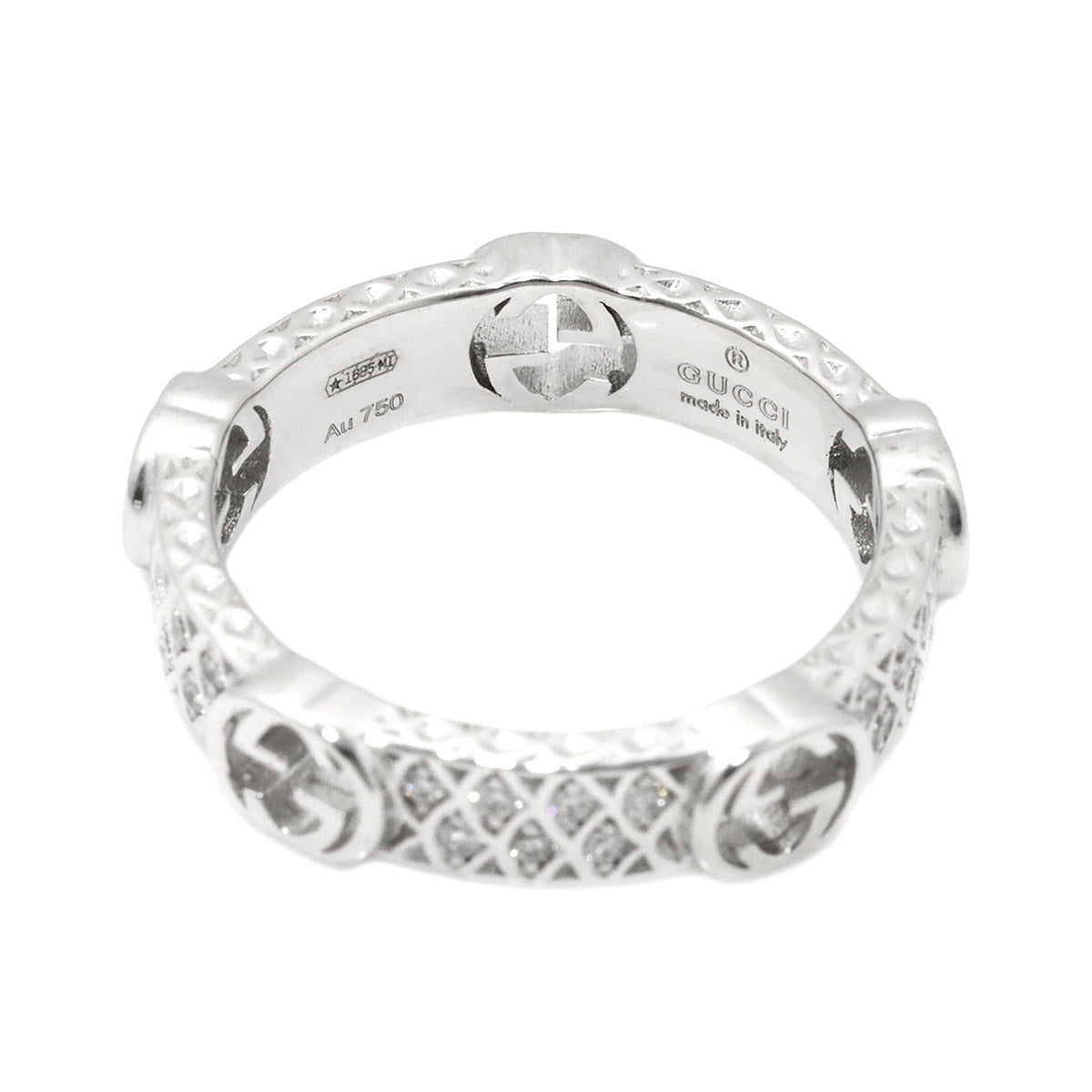 GUCCI Logo Diamond Ring 18K WG White Gold 750 size8 4.5(US)