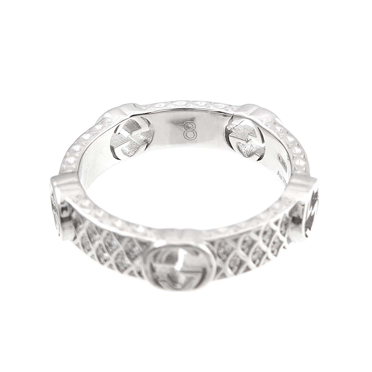 GUCCI Logo Diamond Ring 18K WG White Gold 750 size8 4.5(US)