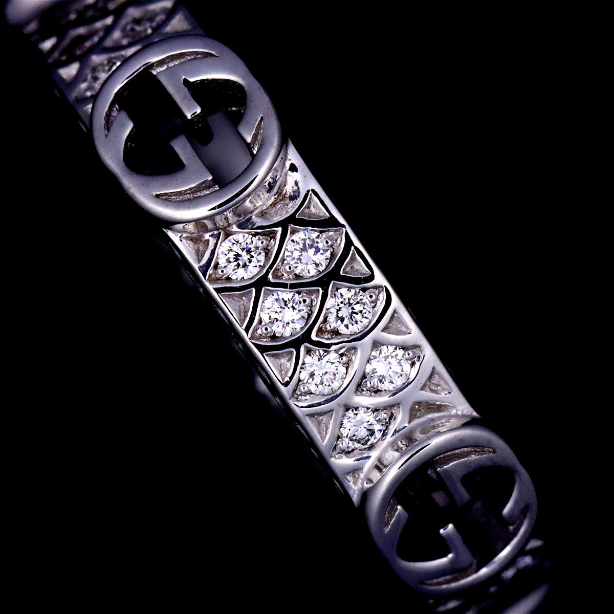 GUCCI Logo Diamond Ring 18K WG White Gold 750 size8 4.5(US)