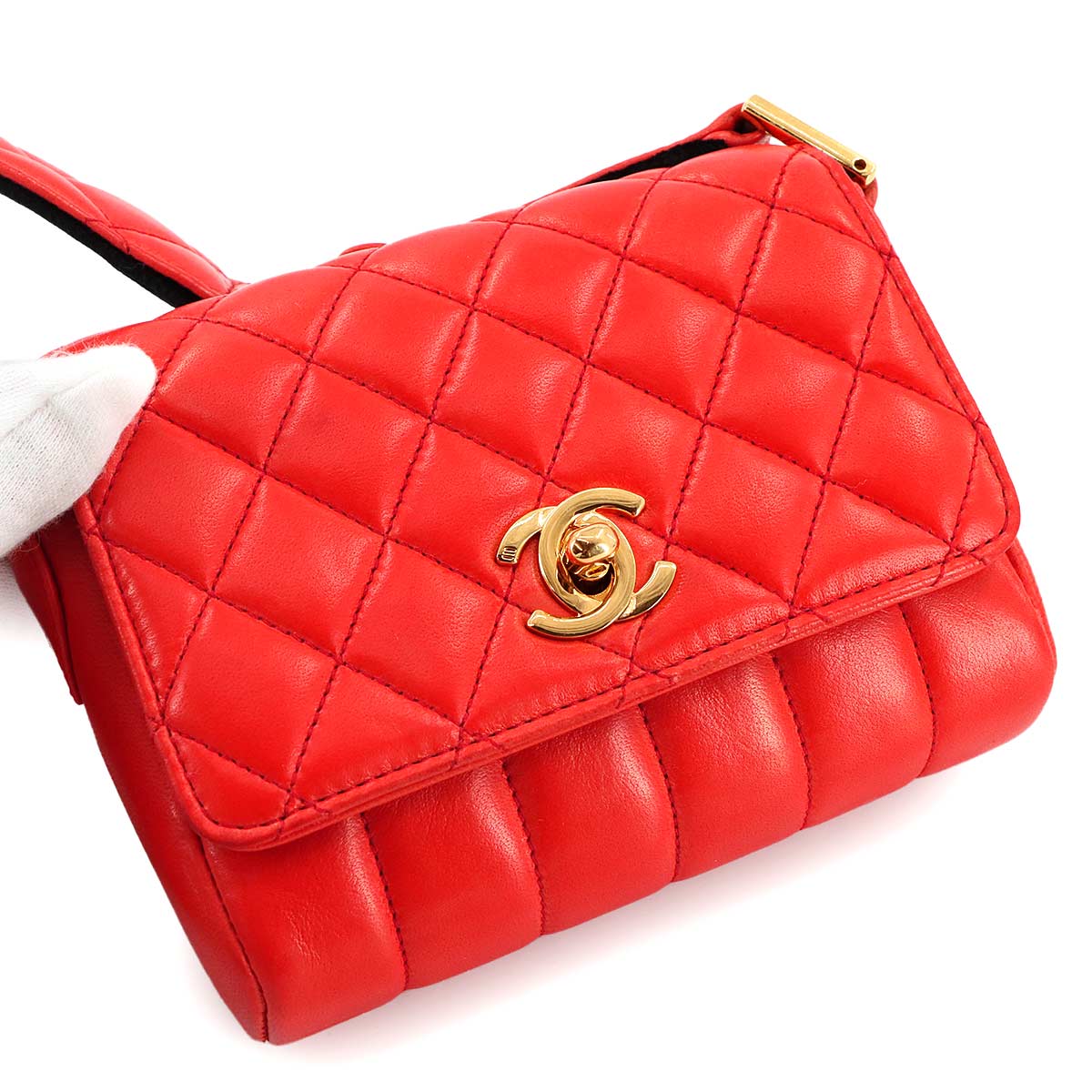 Matelasse Mademoiselle Shoulder Bag Leather Orange Purse