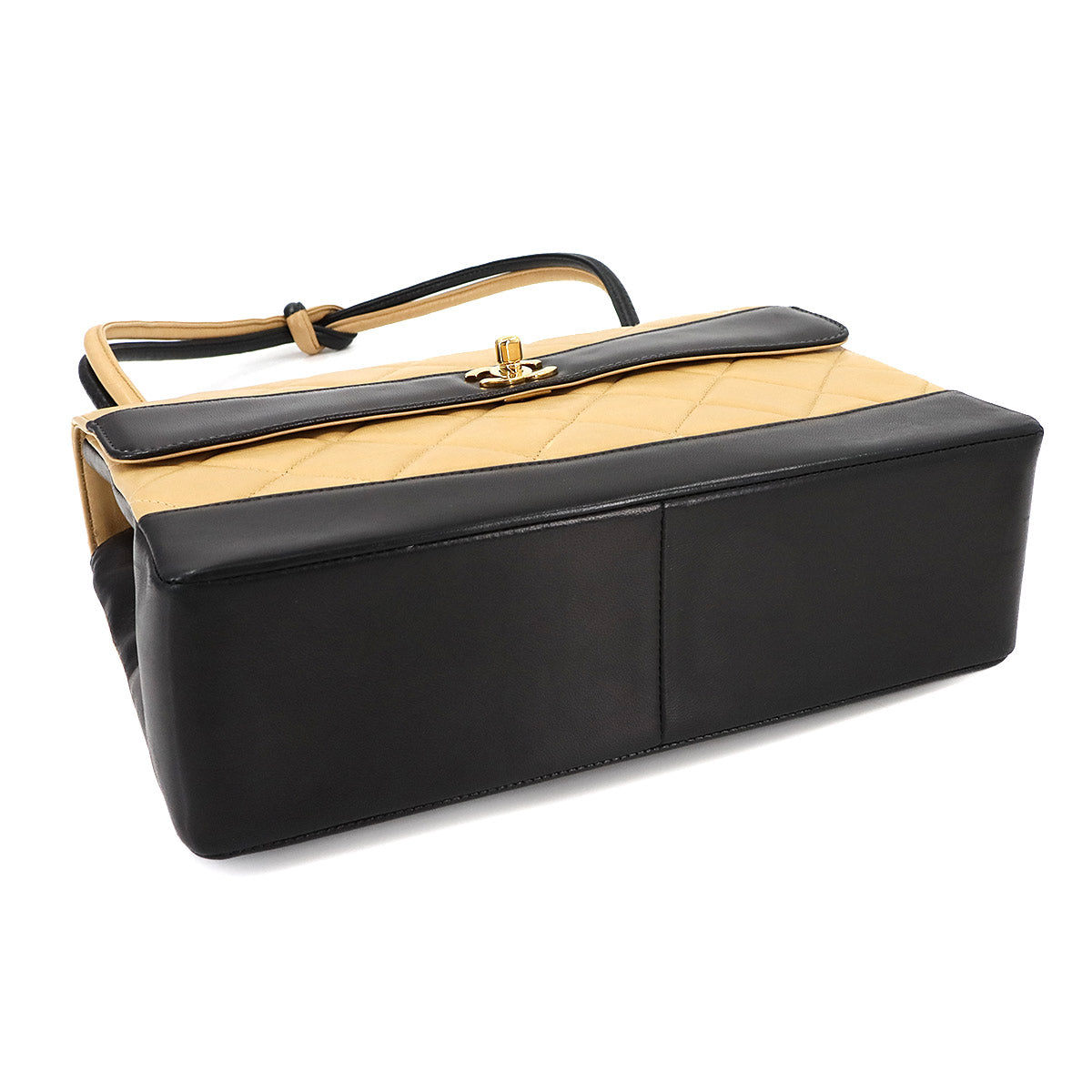 Matelasse Shoulder Bag Leather Beige Black Bicolor Purse