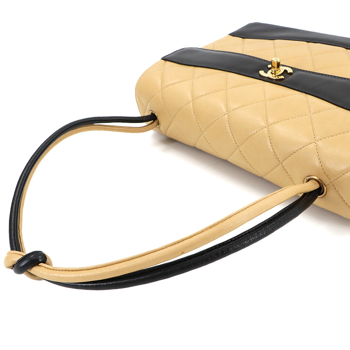 Matelasse Shoulder Bag Leather Beige Black Bicolor Purse