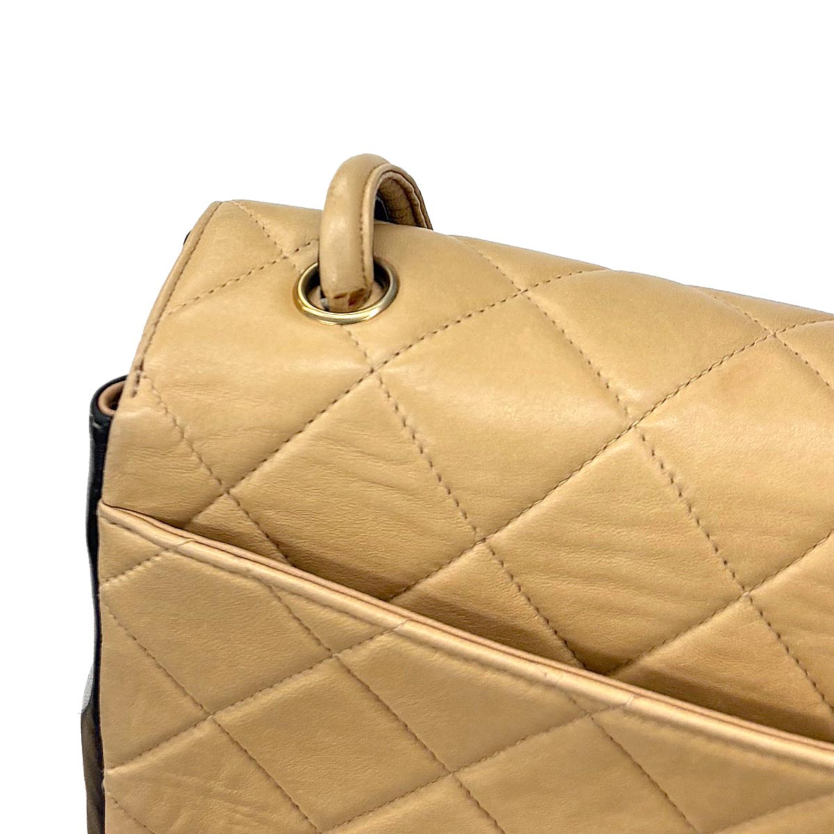 Matelasse Shoulder Bag Leather Beige Black Bicolor Purse