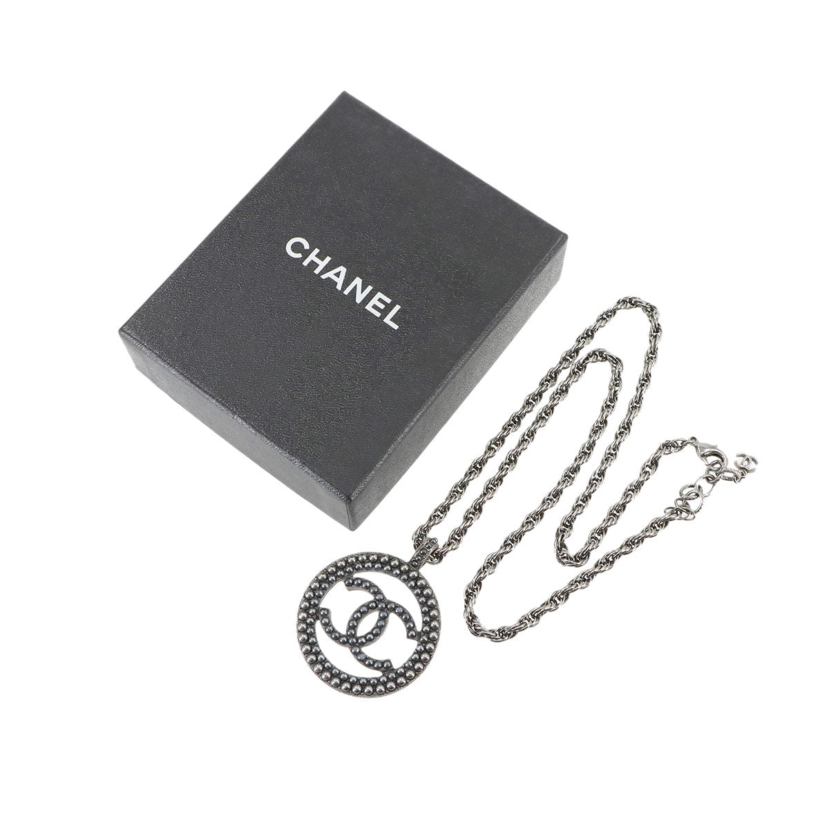 Round Coco Logos Pearl motif Necklace Gunmetallic A17A Accessory