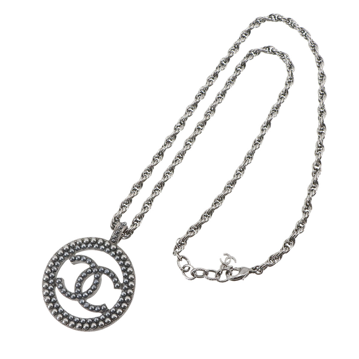 Round Coco Logos Pearl motif Necklace Gunmetallic A17A Accessory