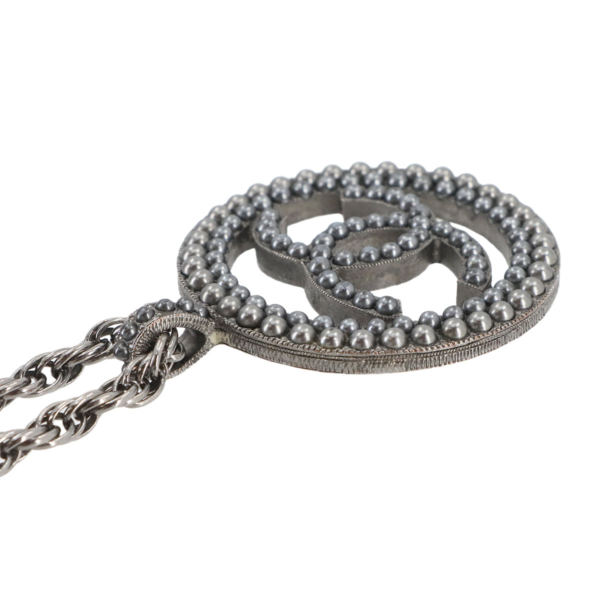 Round Coco Logos Pearl motif Necklace Gunmetallic A17A Accessory