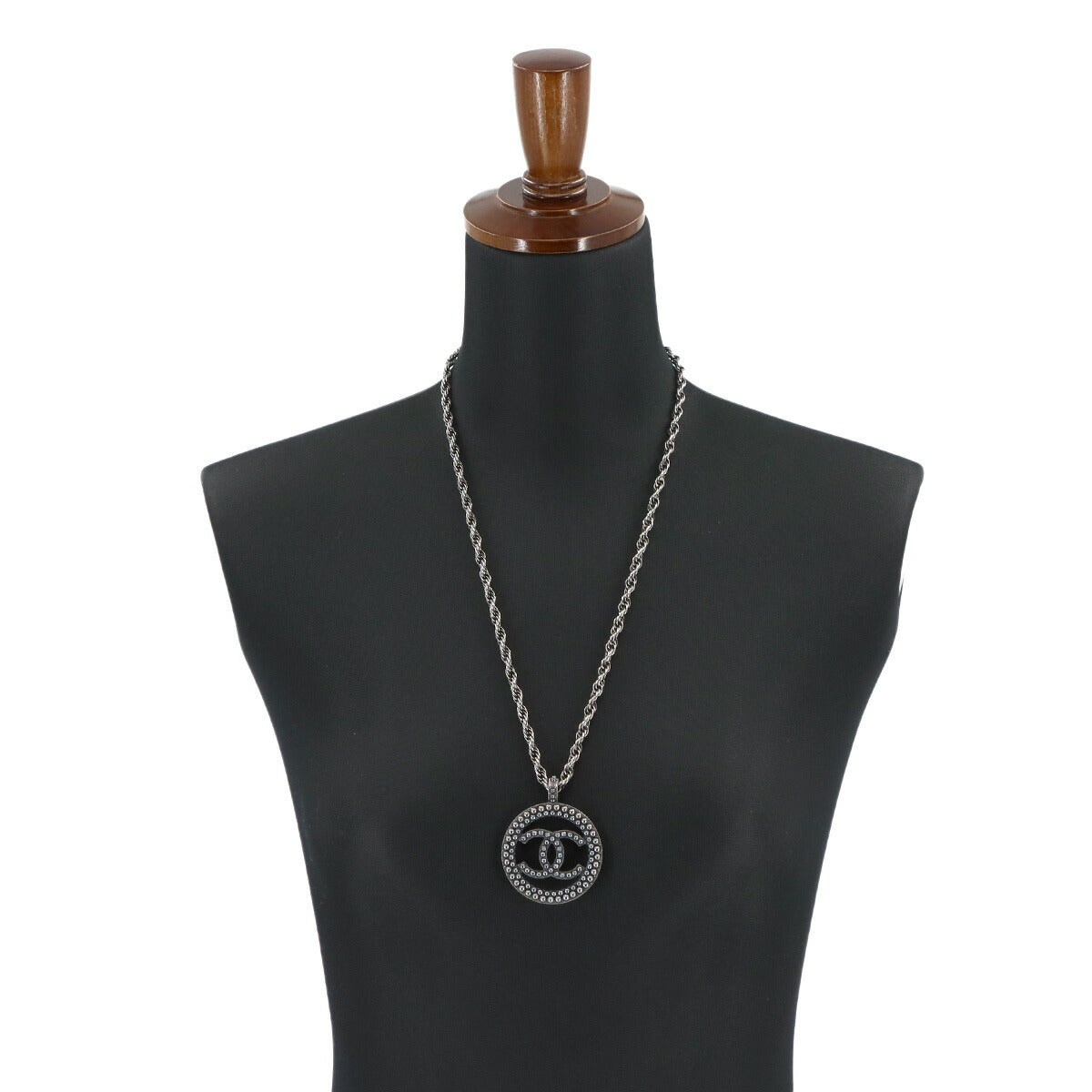 Round Coco Logos Pearl motif Necklace Gunmetallic A17A Accessory