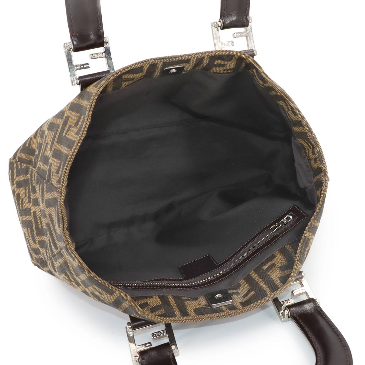 FENDI Zucca Hand Bag Canvas Leather Brown Vintage Purse