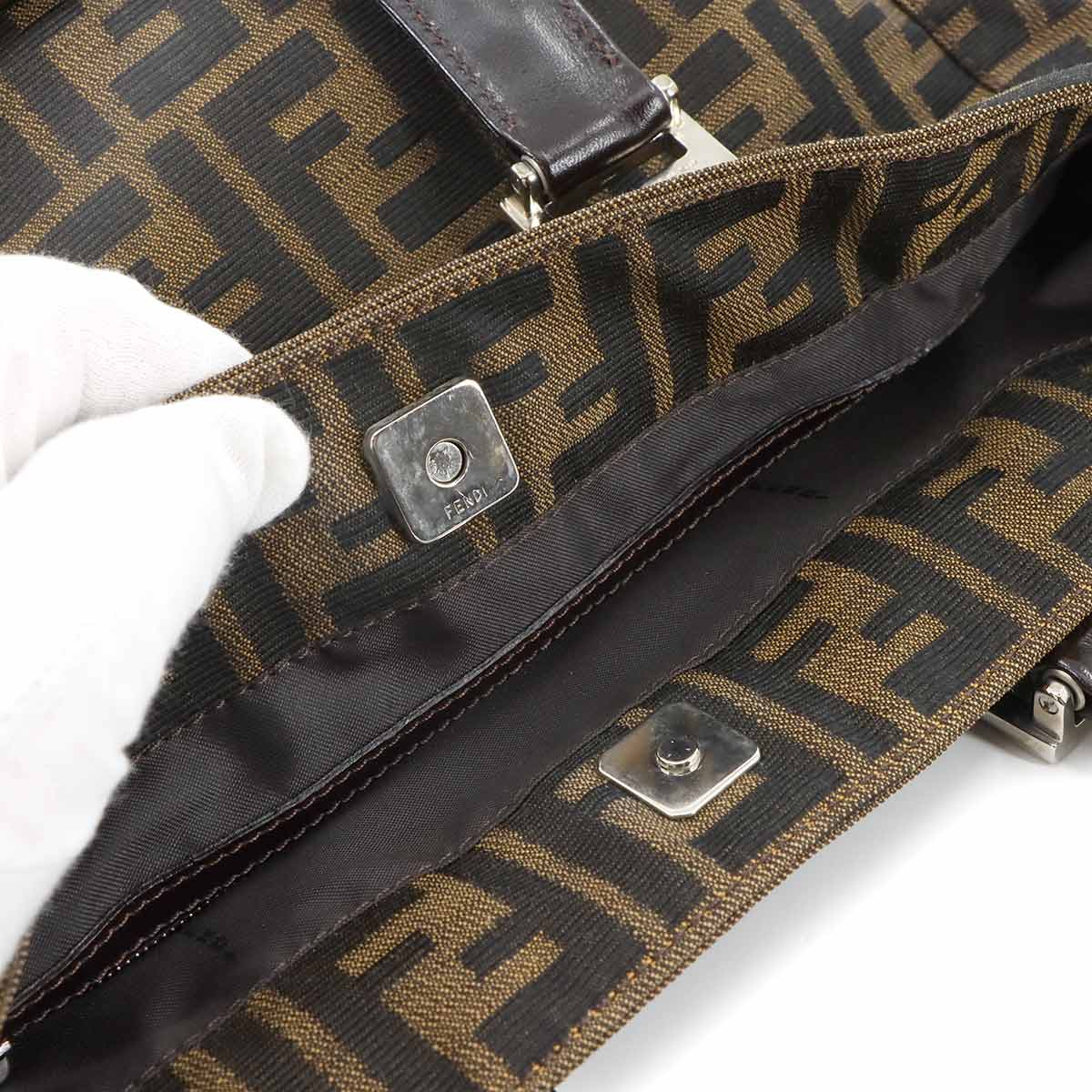 FENDI Zucca Hand Bag Canvas Leather Brown Vintage Purse