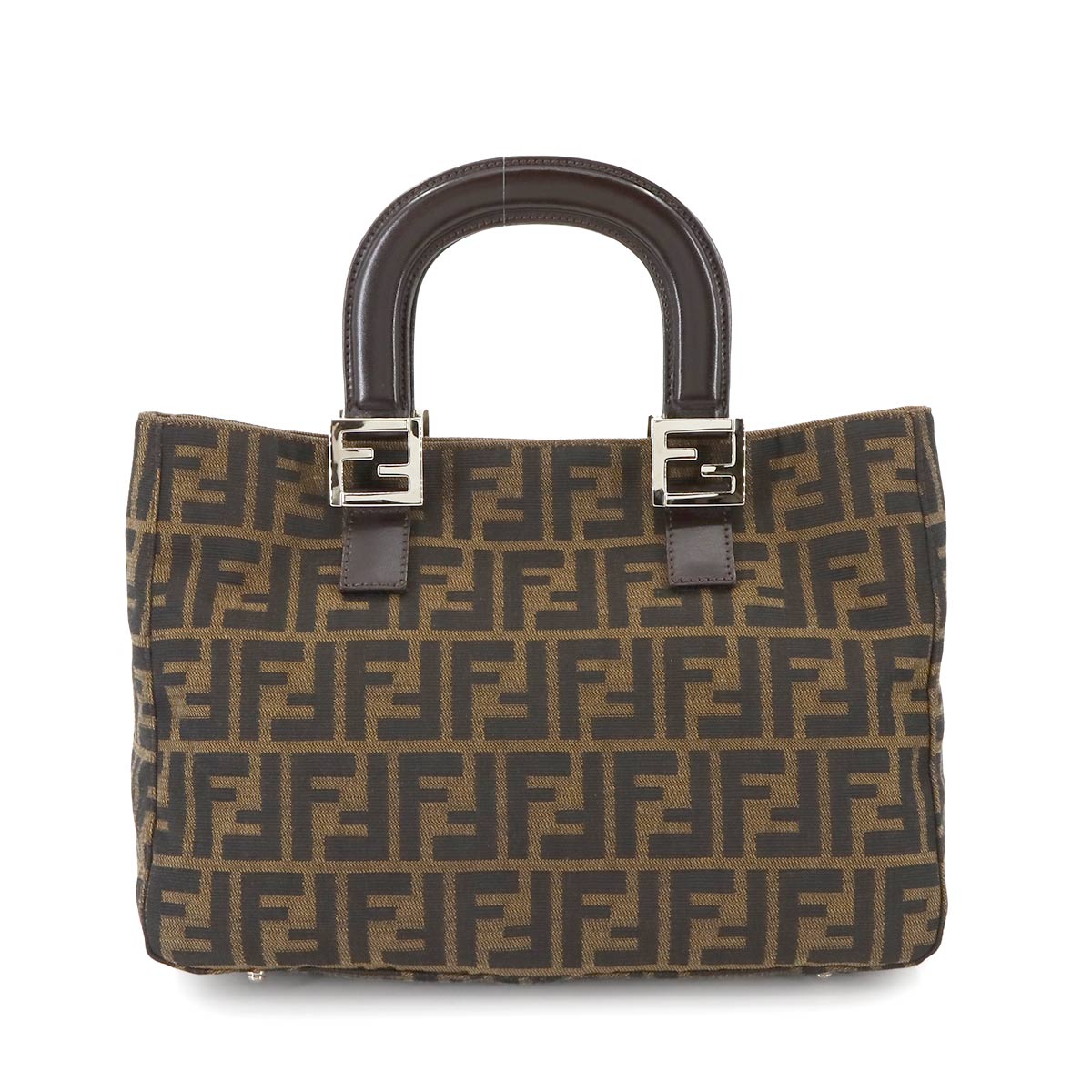 FENDI Zucca Hand Bag Canvas Leather Brown Vintage Purse