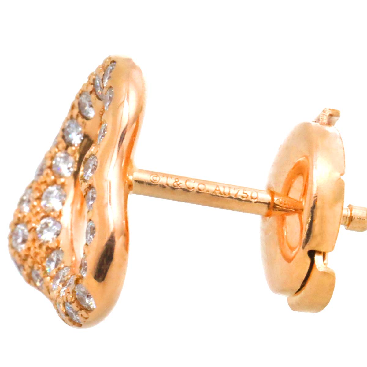 Open Heart Diamond Earrings Pierced 18K Pink Gold 750