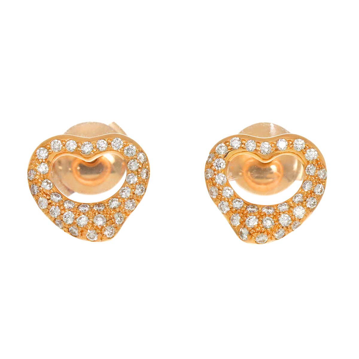 Open Heart Diamond Earrings Pierced 18K Pink Gold 750