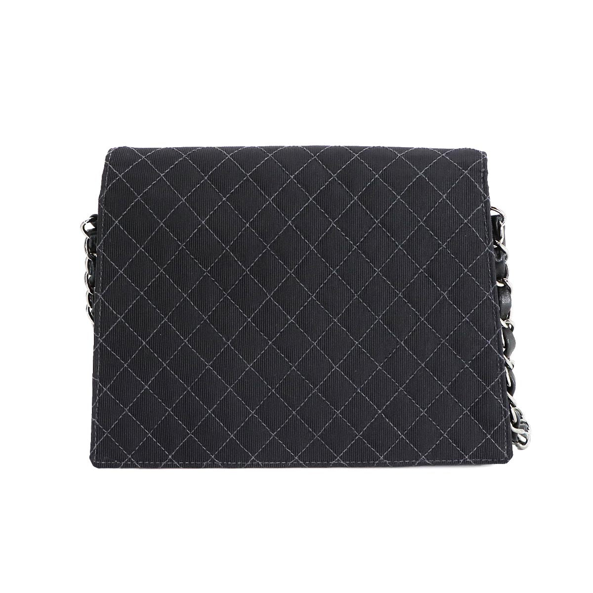 Matelasse Emblem Chain Shoulder Bag Canvas Leather Black Purse