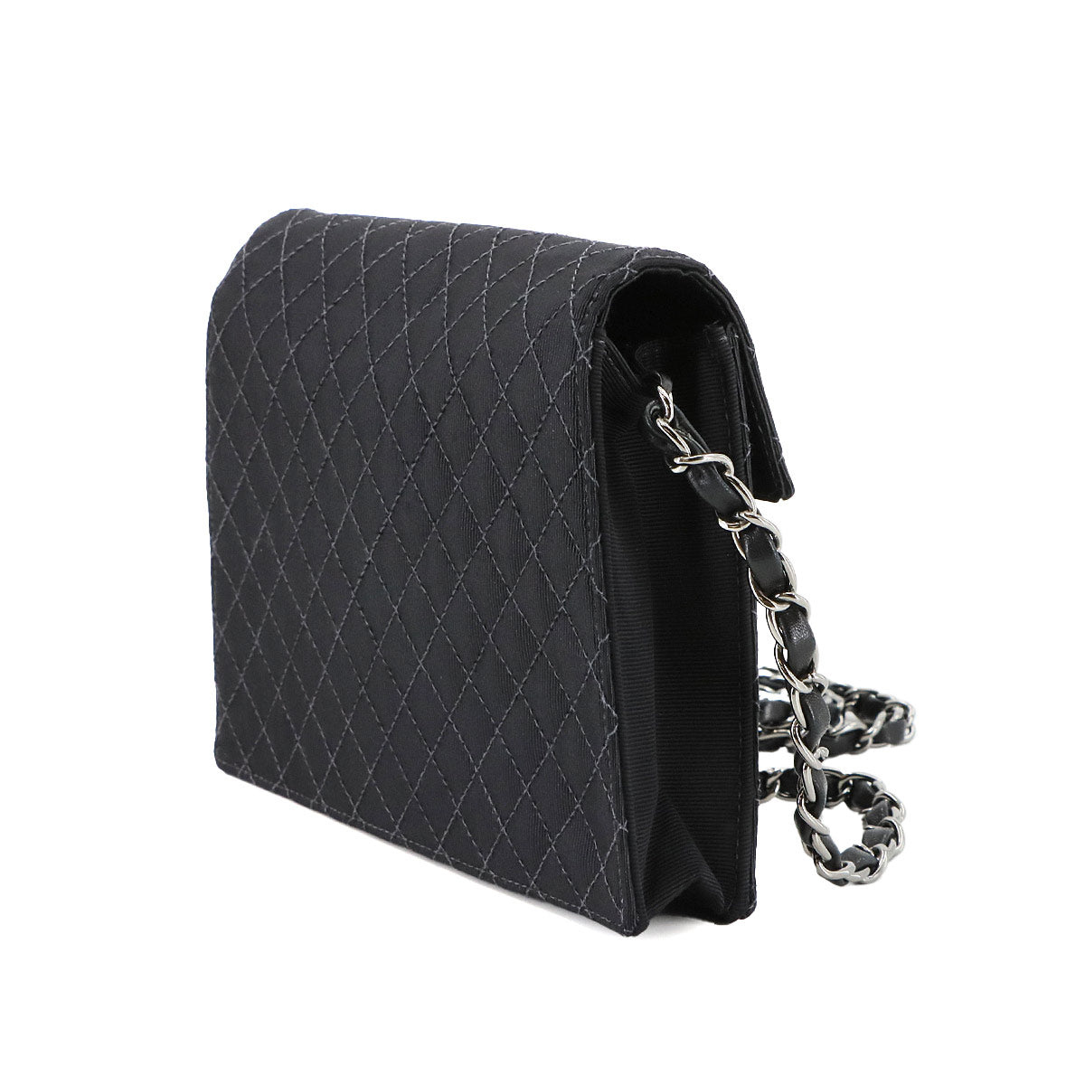 Matelasse Emblem Chain Shoulder Bag Canvas Leather Black Purse