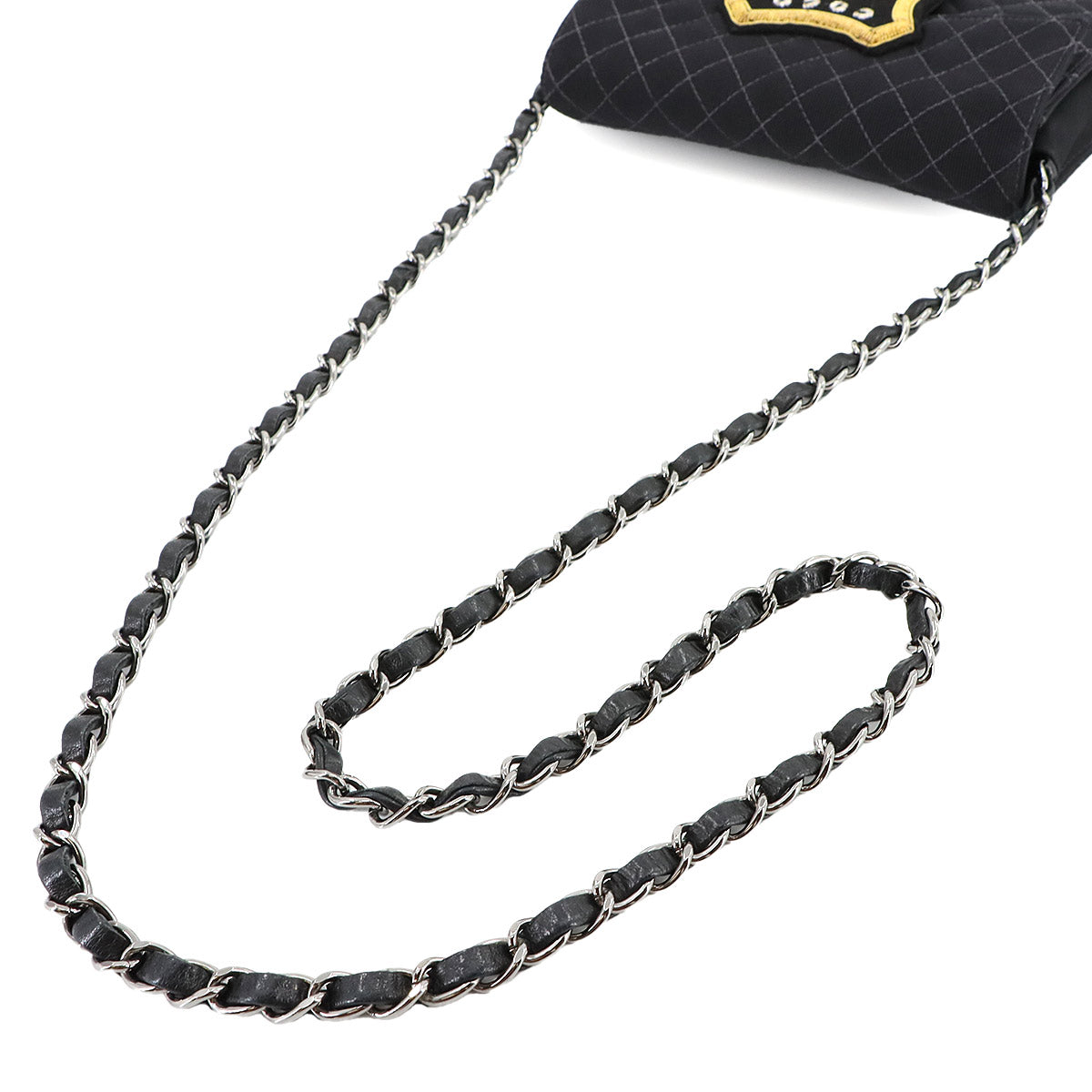 Matelasse Emblem Chain Shoulder Bag Canvas Leather Black Purse