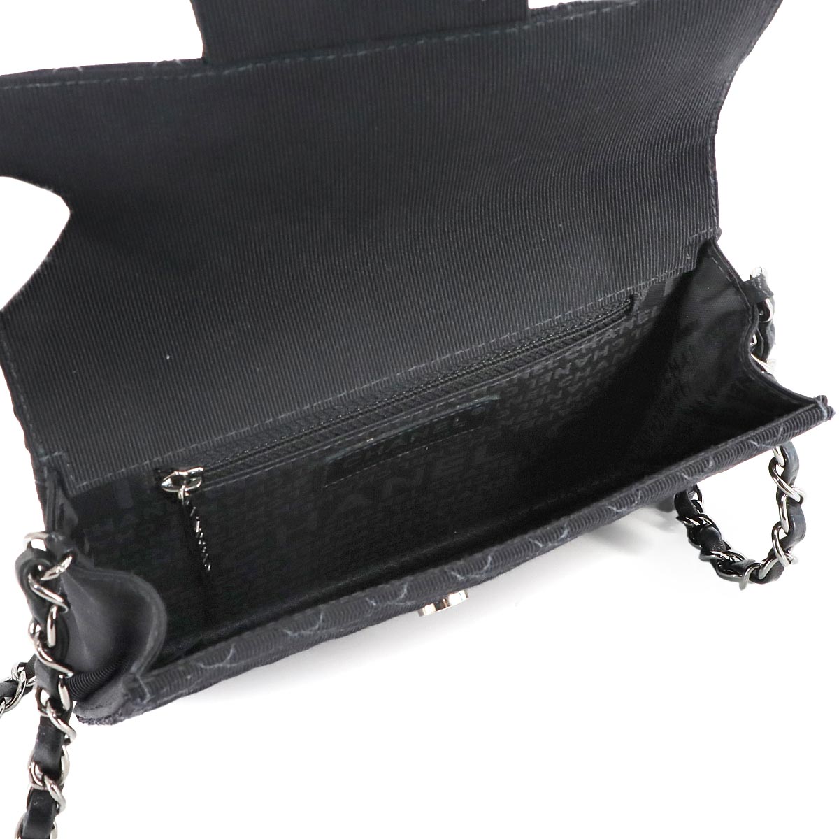 Matelasse Emblem Chain Shoulder Bag Canvas Leather Black Purse