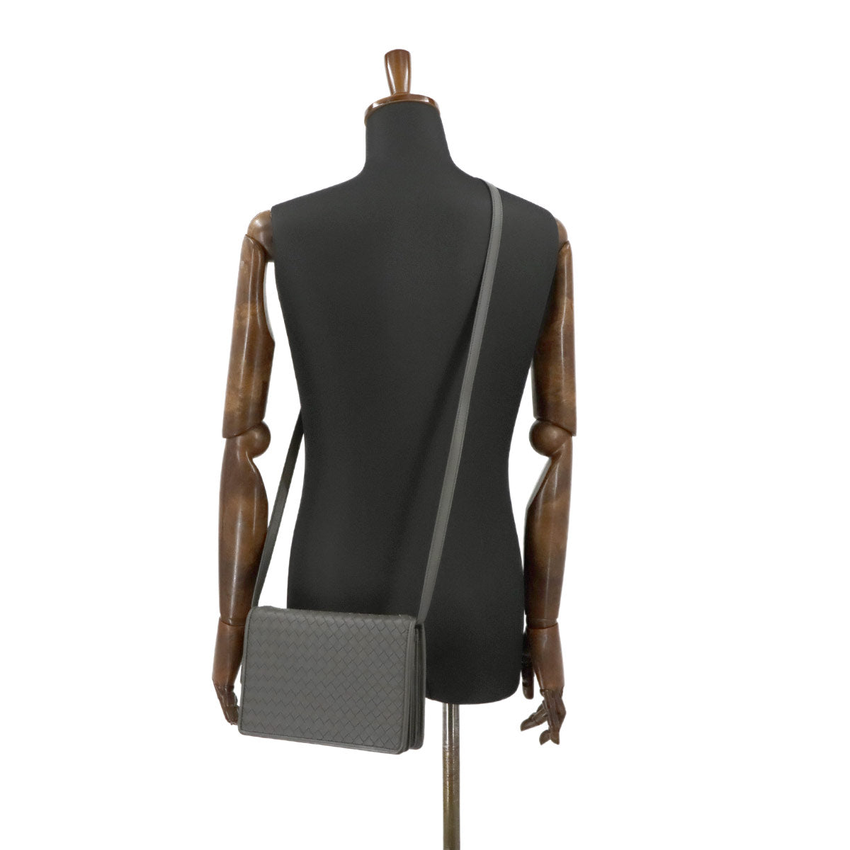 Intrecciato Shoulder Bag Leather Khaki Green Purse