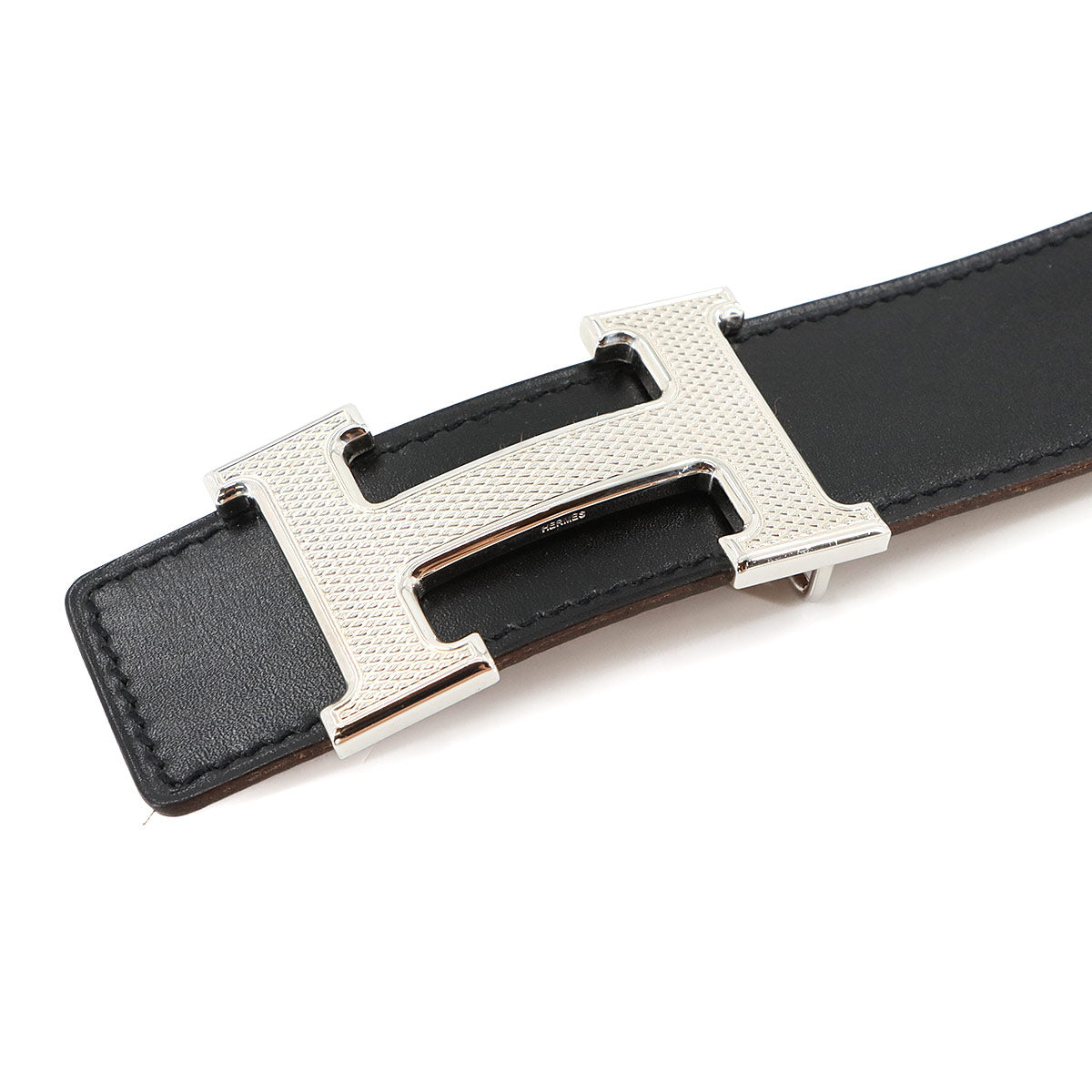 Constance Reversible H Belt Box Calf Togo Black 75 Guilloche