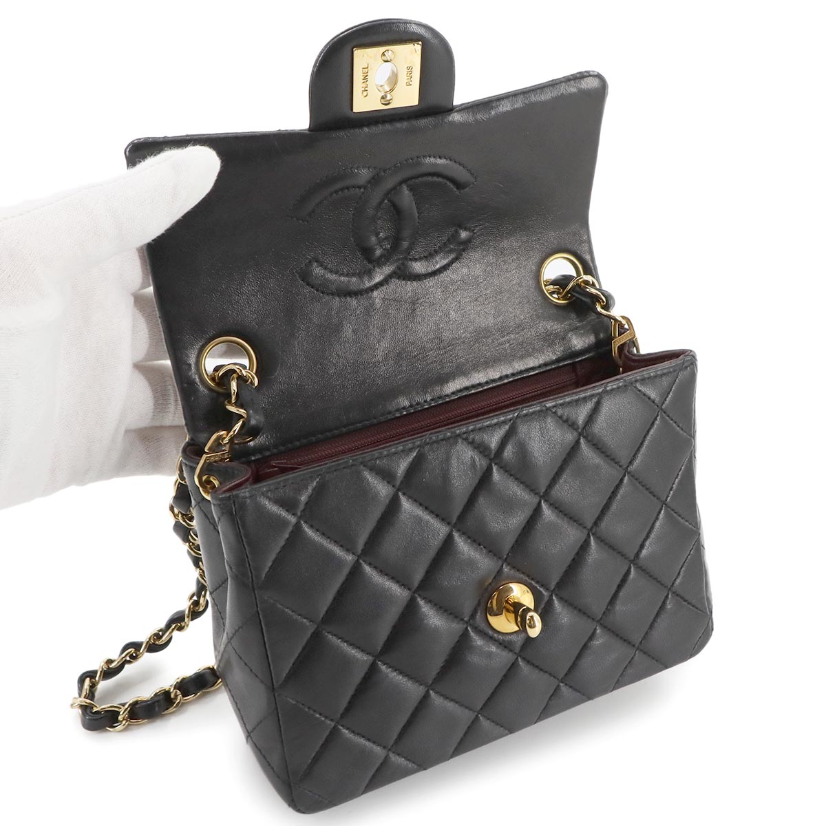 Mini Matelasse Chain Shoulder Bag Leather Black A01115 Purse