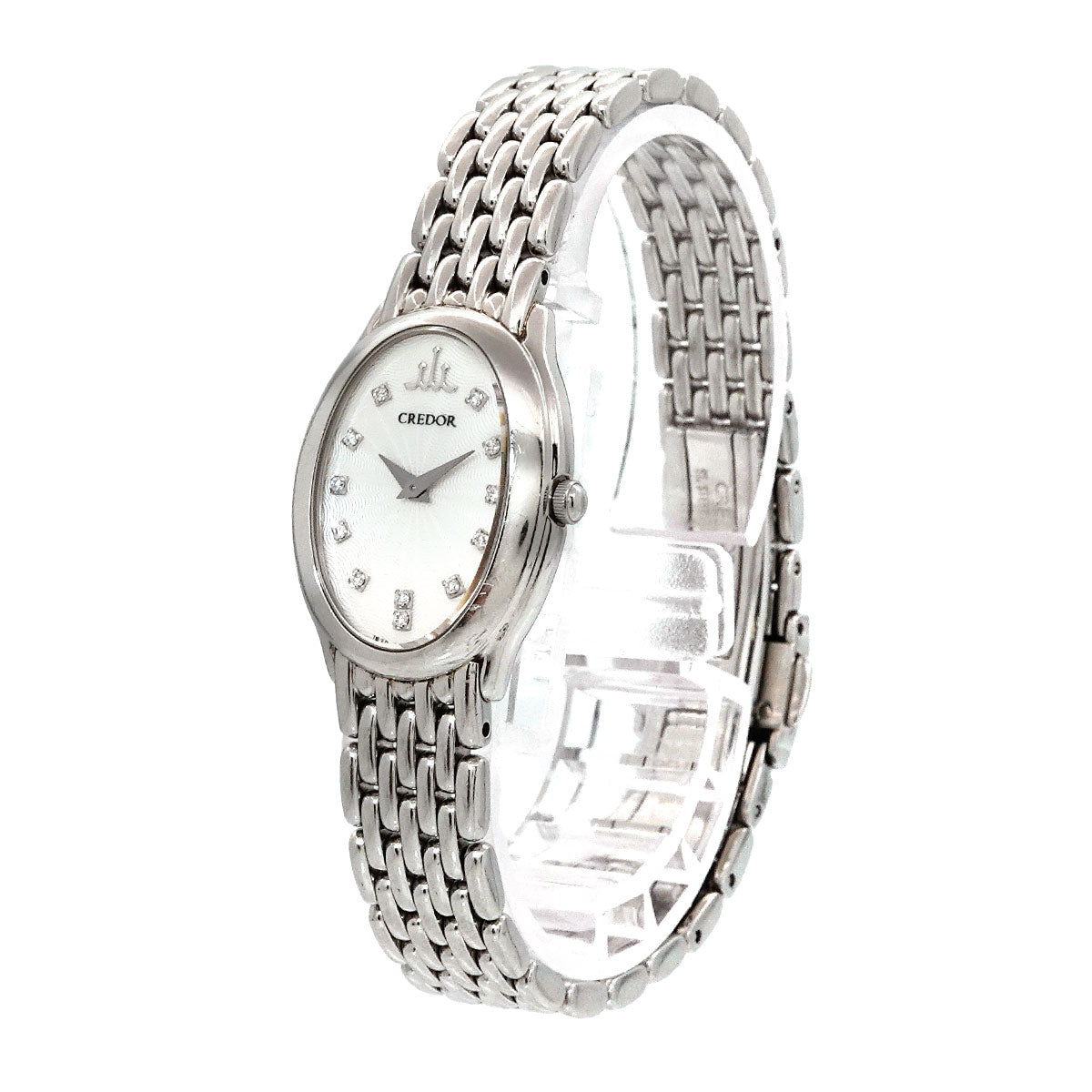 SEIKO CREDOR SIGNO 1E70-0BD0 12P Diamond Quartz Silver Dial Ladies