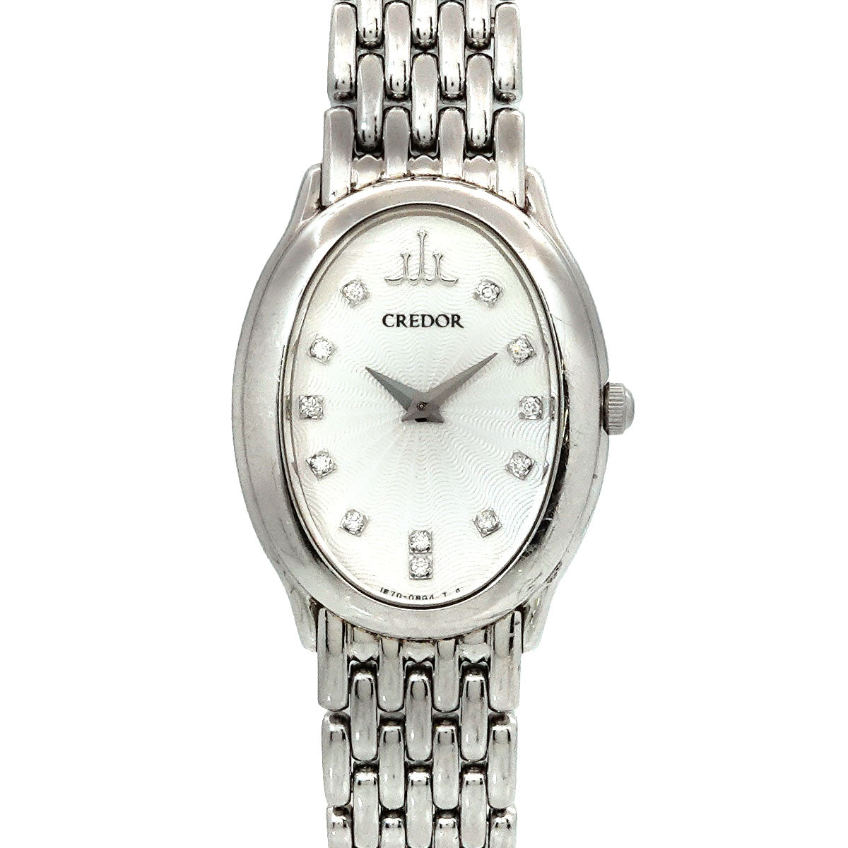 SEIKO CREDOR SIGNO 1E70-0BD0 12P Diamond Quartz Silver Dial Ladies