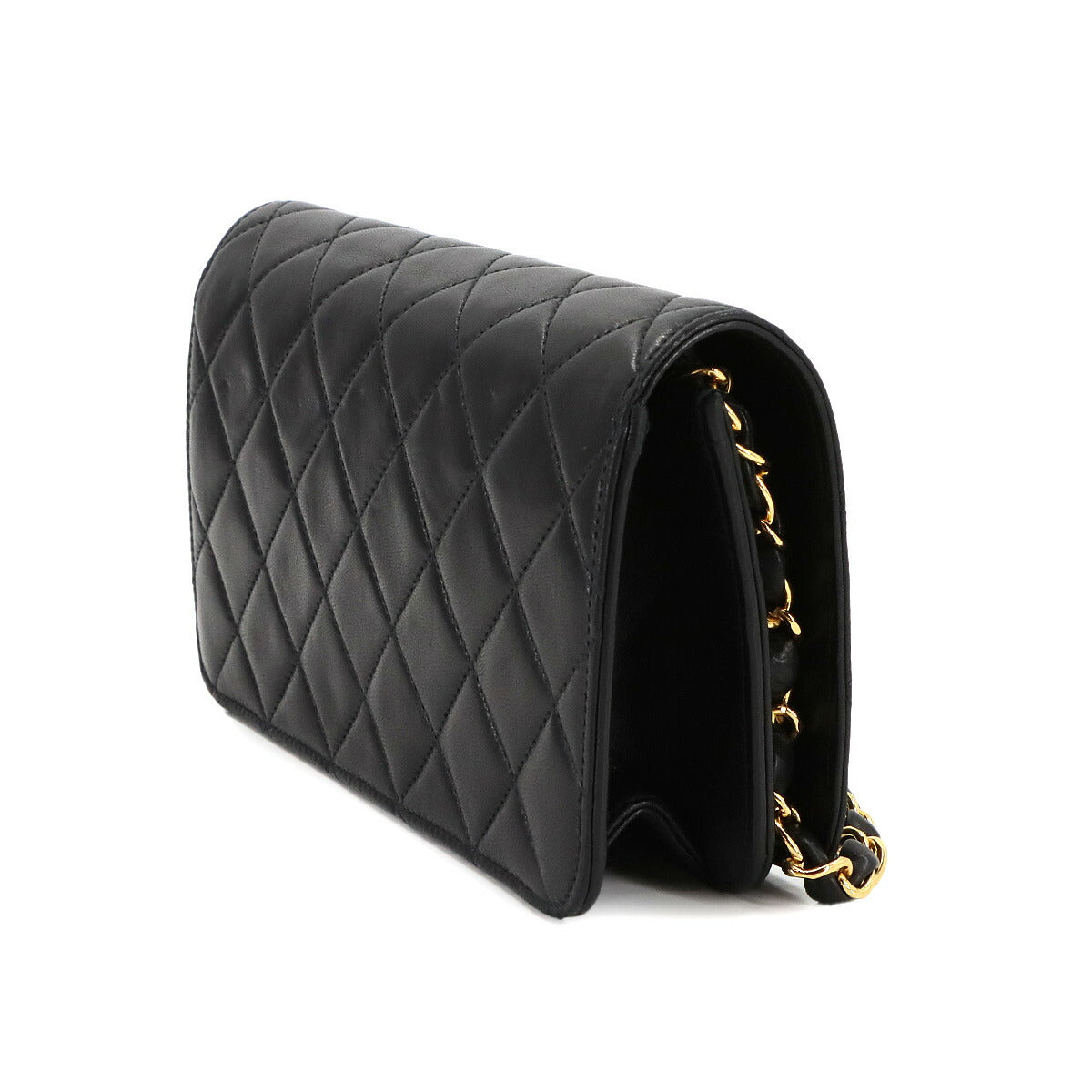 Matelasse Chain Shoulder Bag Leather Black Vintage Purse