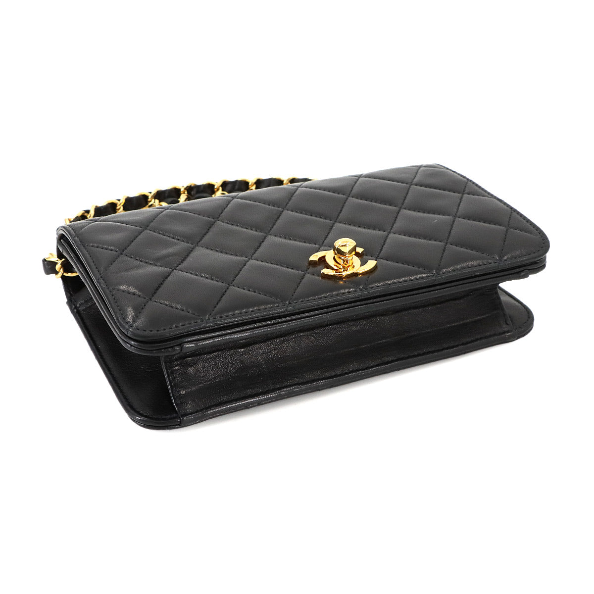 Matelasse Chain Shoulder Bag Leather Black Vintage Purse