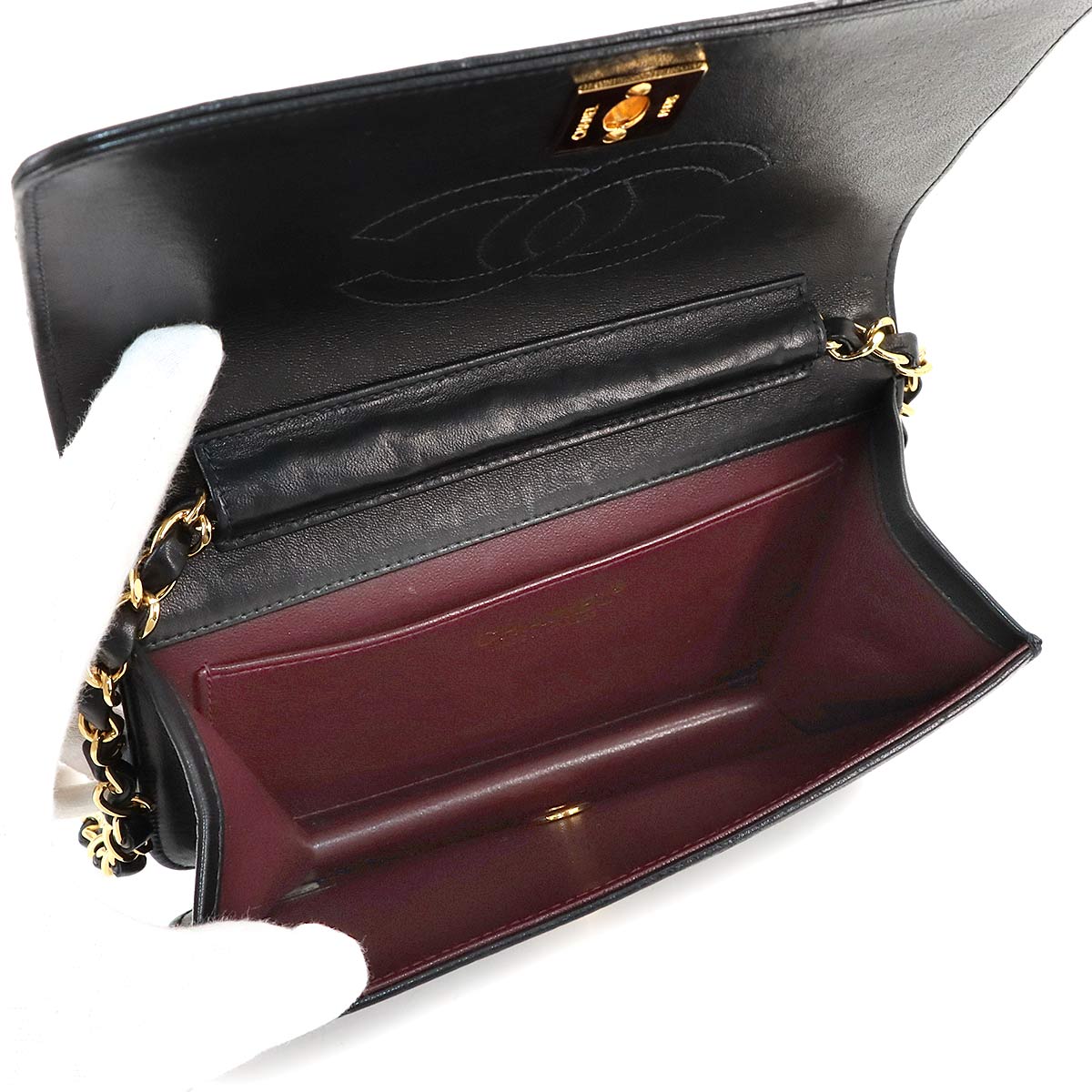 Matelasse Chain Shoulder Bag Leather Black Vintage Purse