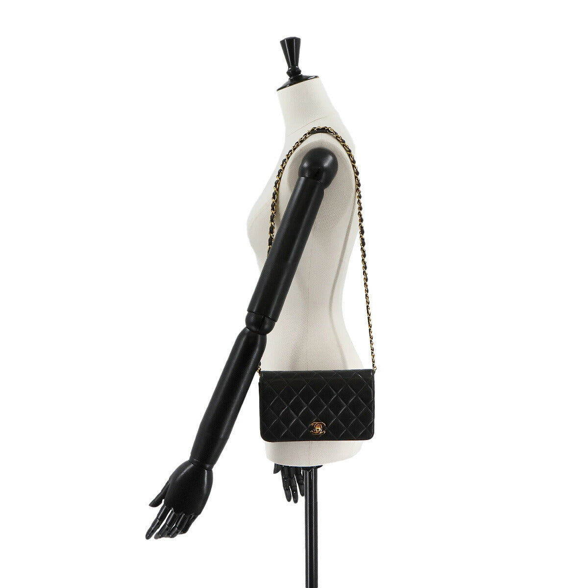 Matelasse Chain Shoulder Bag Leather Black Vintage Purse