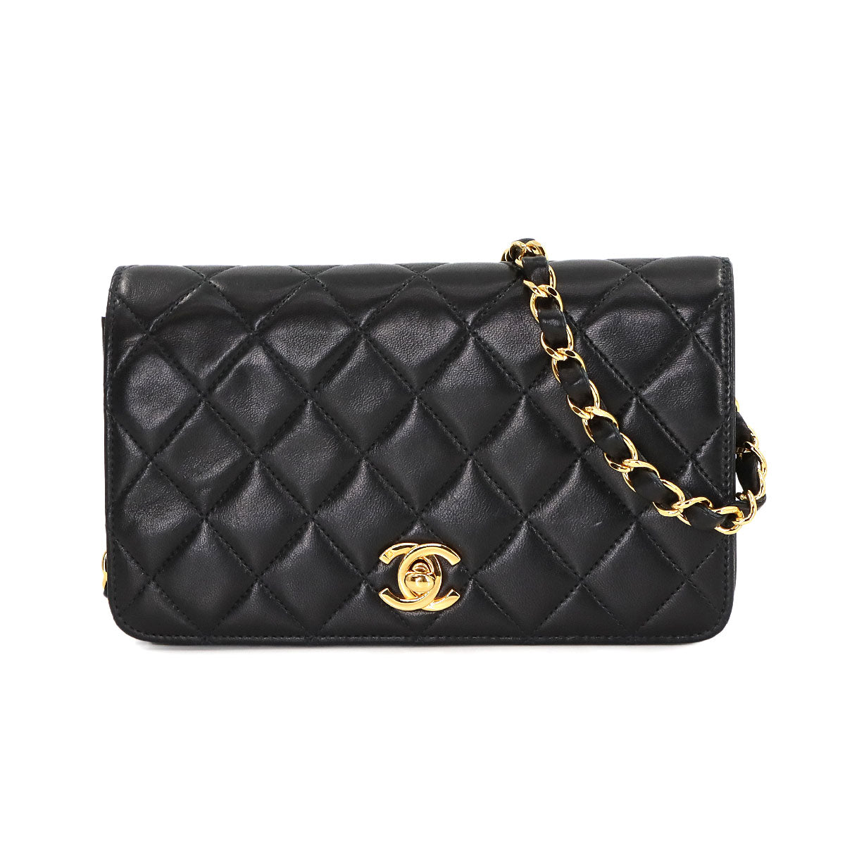 Matelasse Chain Shoulder Bag Leather Black Vintage Purse