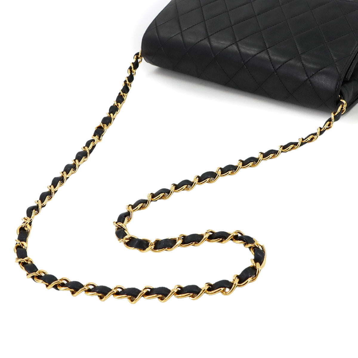 Matelasse Chain Shoulder Bag Leather Black Vintage Purse