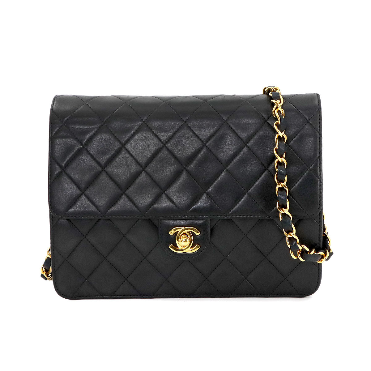 Matelasse Chain Shoulder Bag Leather Black Vintage Purse