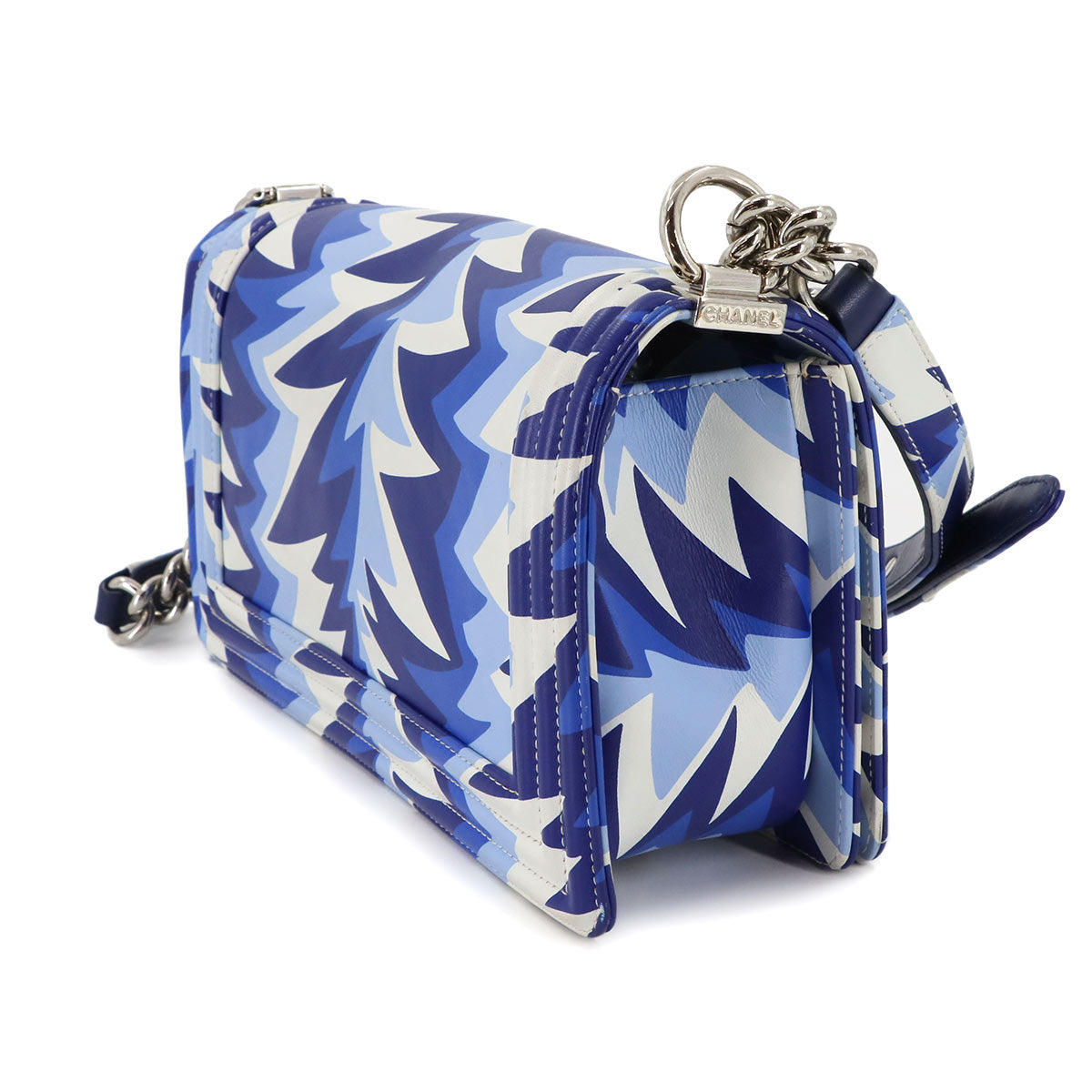 BOY CHANEL Chain Shoulder Bag Leather Blue White A67086