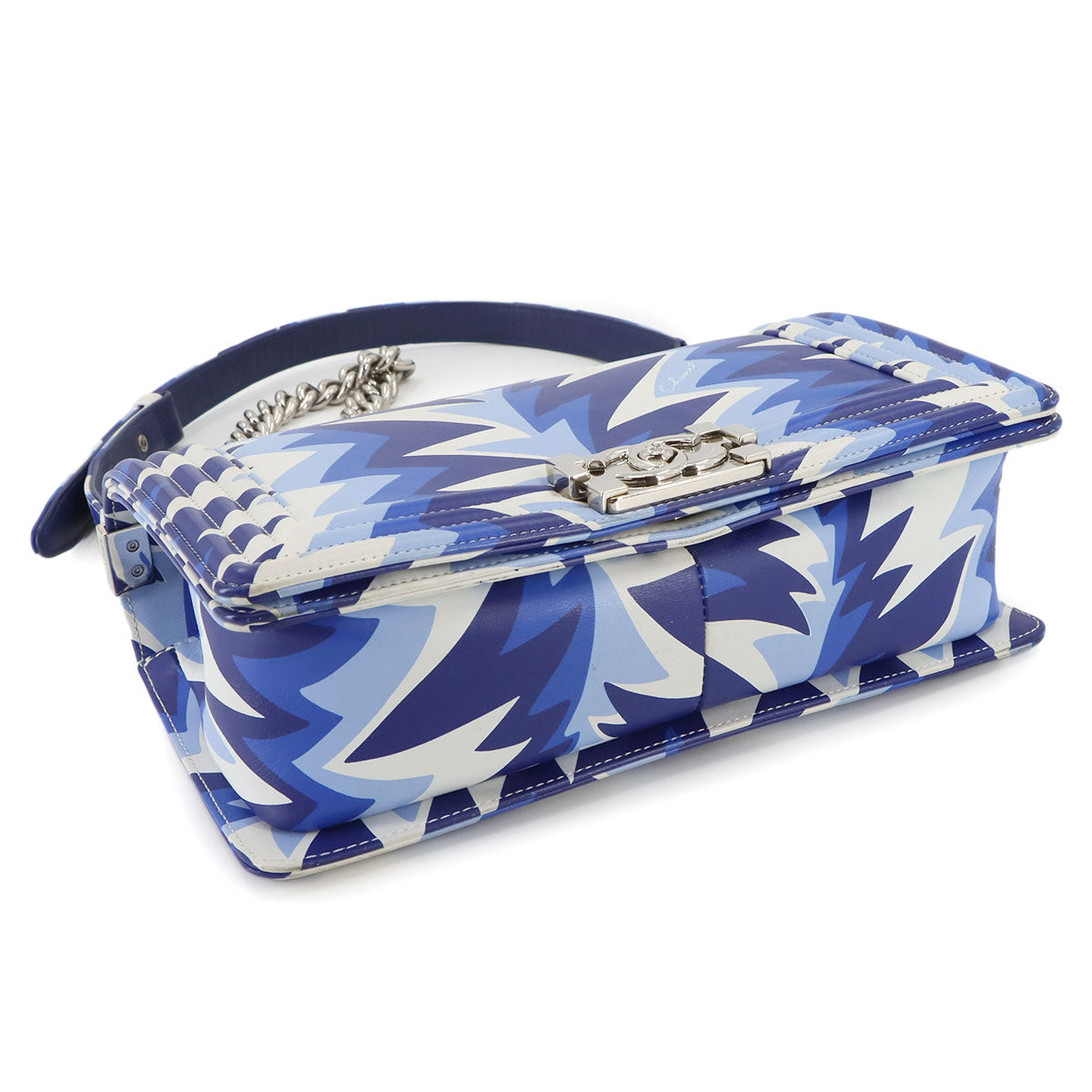 BOY CHANEL Chain Shoulder Bag Leather Blue White A67086