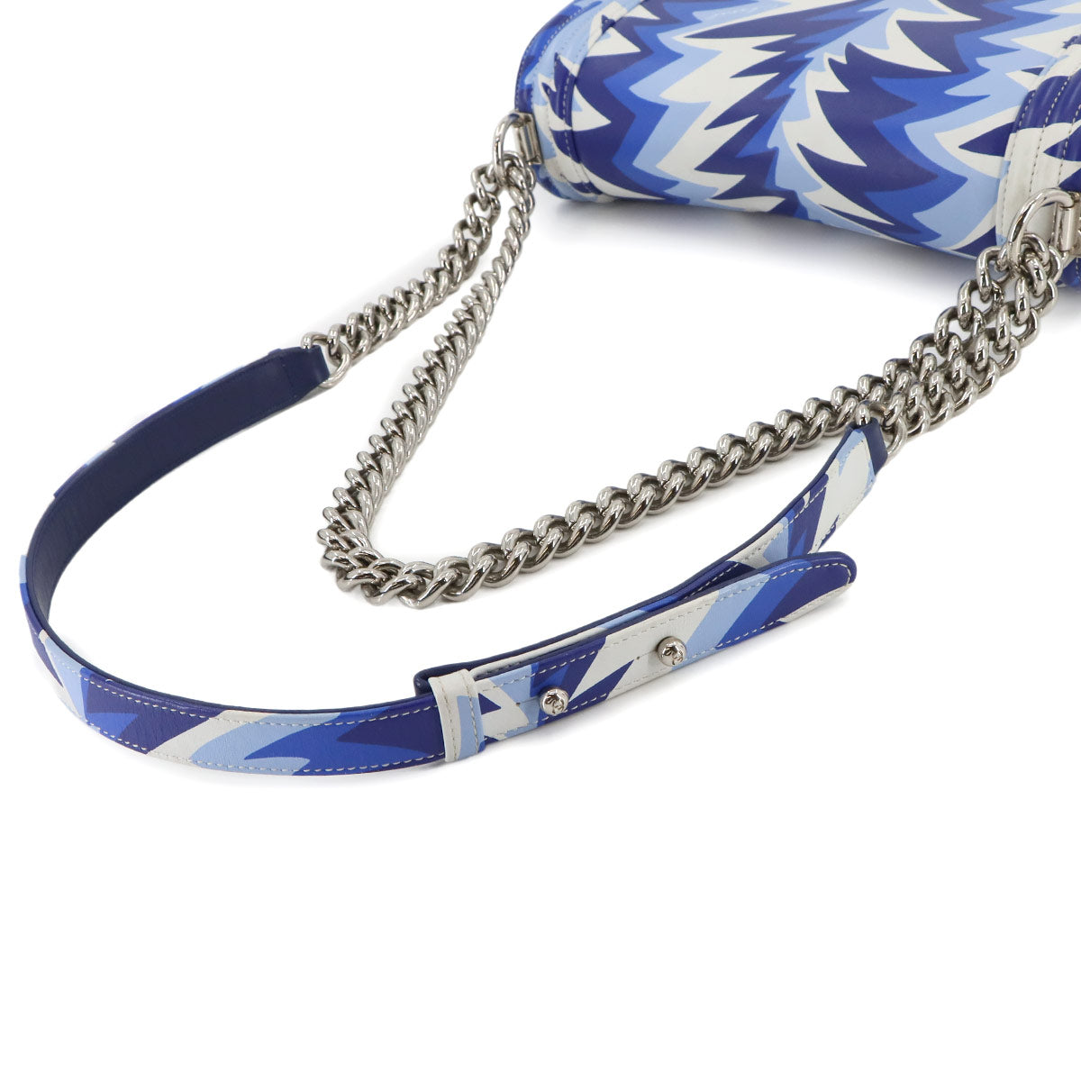 BOY CHANEL Chain Shoulder Bag Leather Blue White A67086