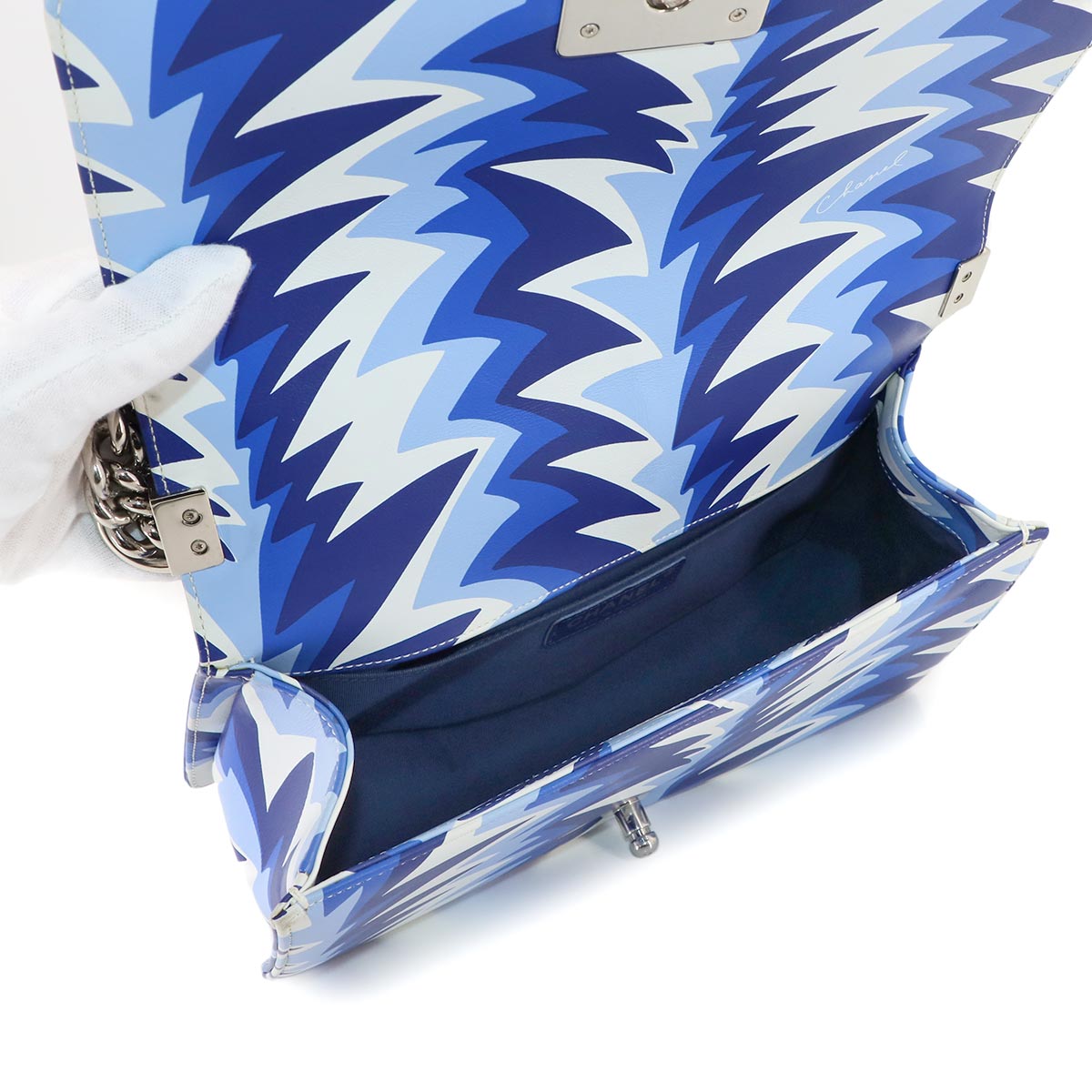 BOY CHANEL Chain Shoulder Bag Leather Blue White A67086