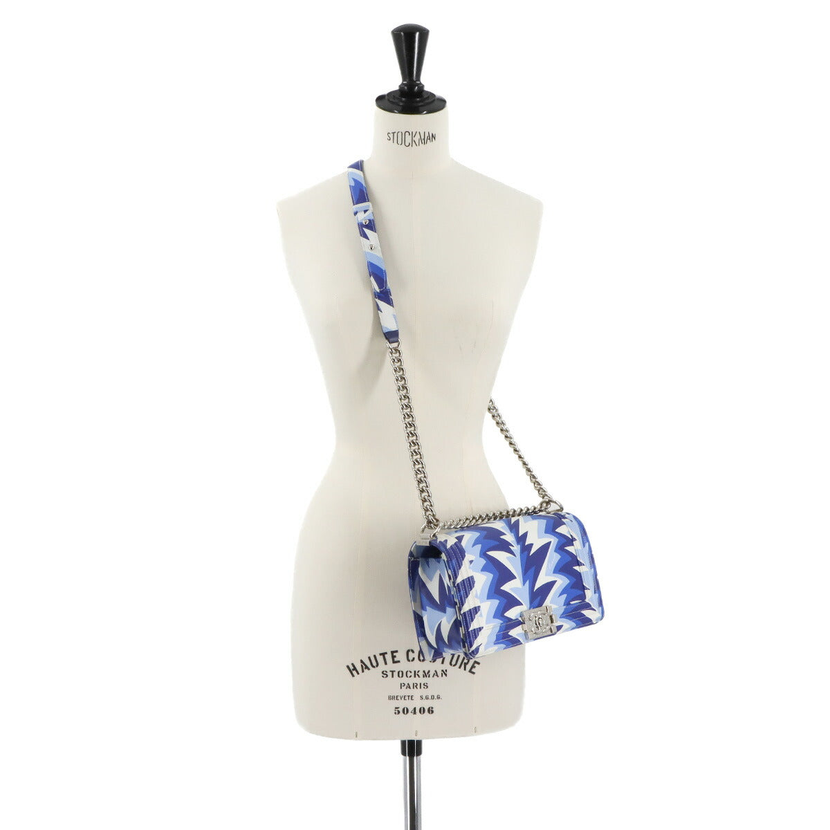 BOY CHANEL Chain Shoulder Bag Leather Blue White A67086