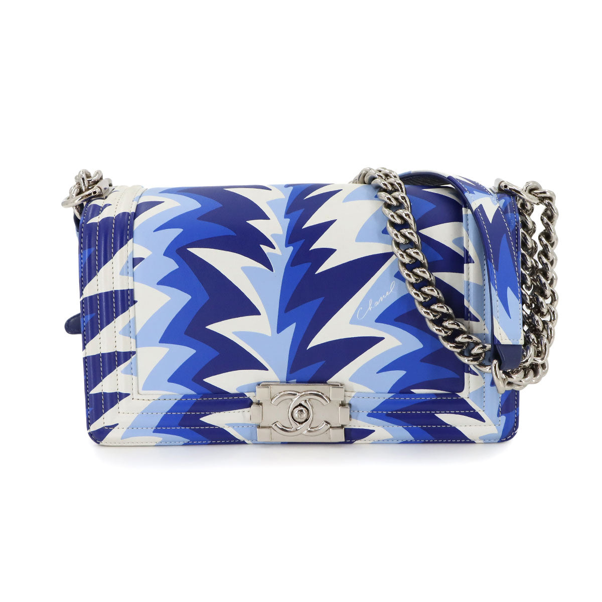 BOY CHANEL Chain Shoulder Bag Leather Blue White A67086