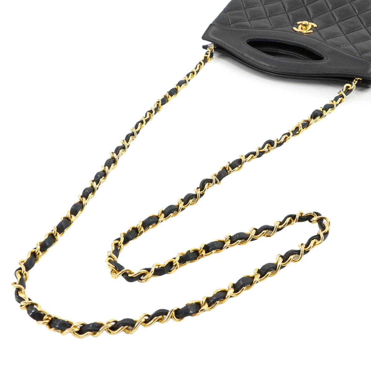 Matelasse 2way Hand Shoulder Bag Leather Black Vintage Purse