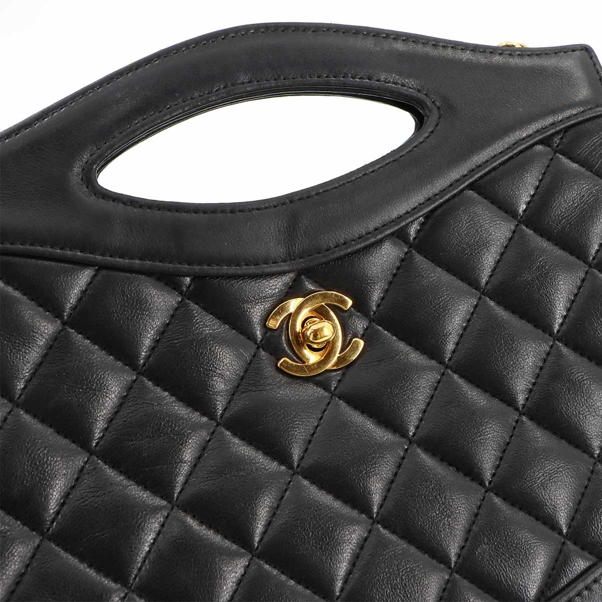 Matelasse 2way Hand Shoulder Bag Leather Black Vintage Purse