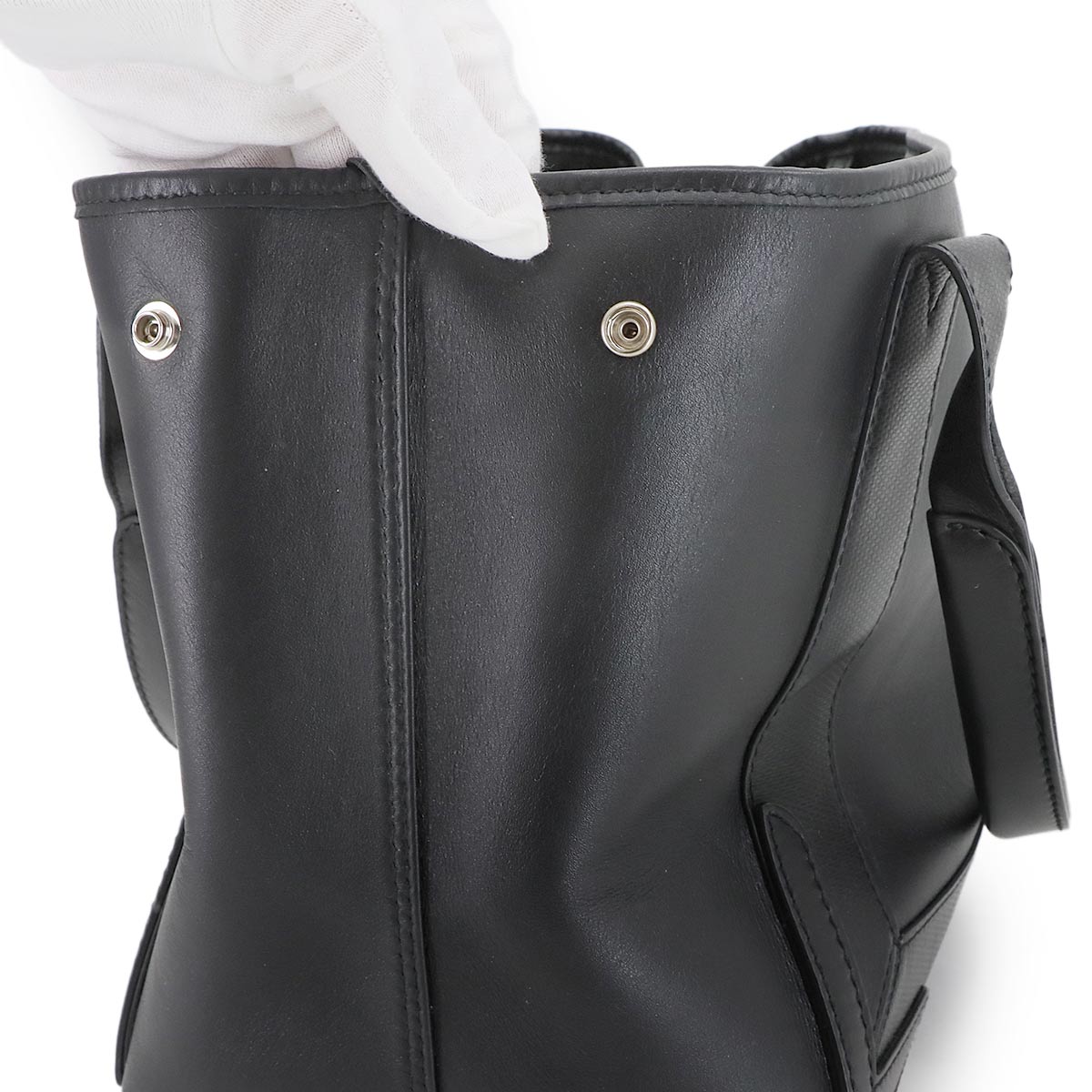 Navy Cabas Small Tote Bag Leather Black White 339933