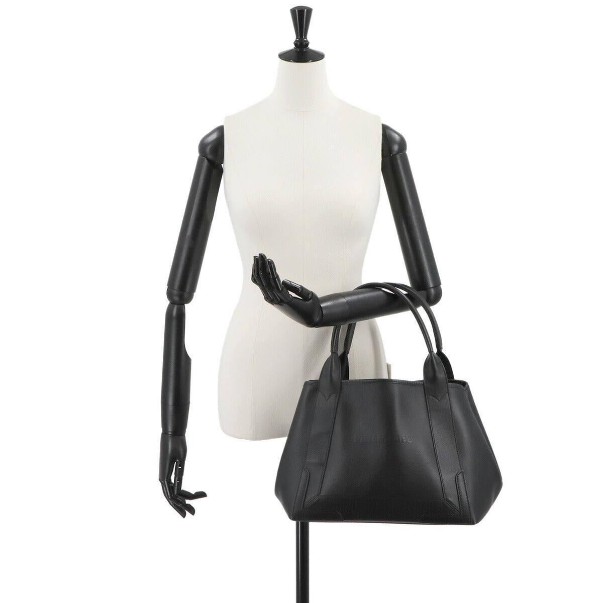 Navy Cabas Small Tote Bag Leather Black White 339933