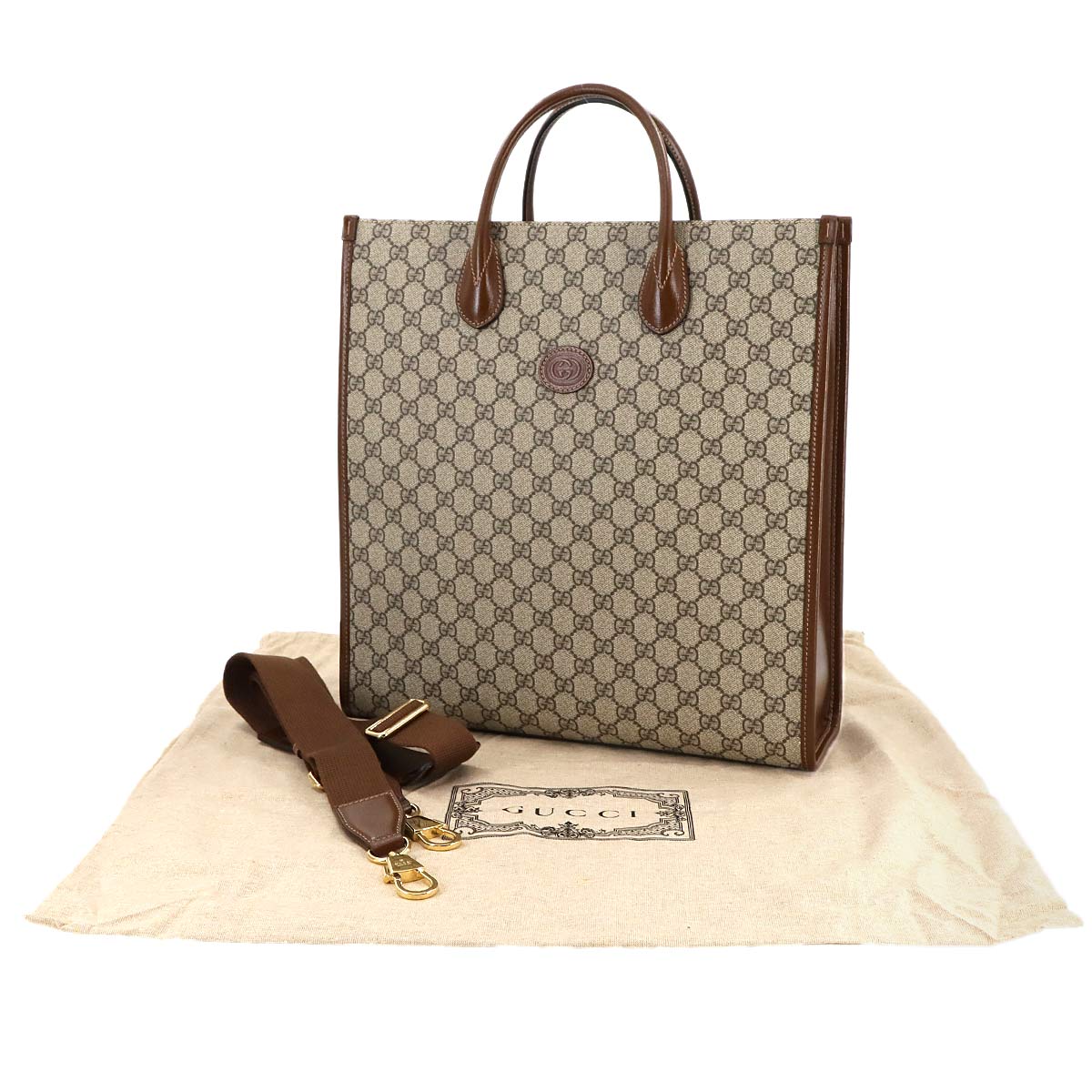 GUCCI Interlocking G 2way Tote Shoulder Bag GG Supreme canvas 674155