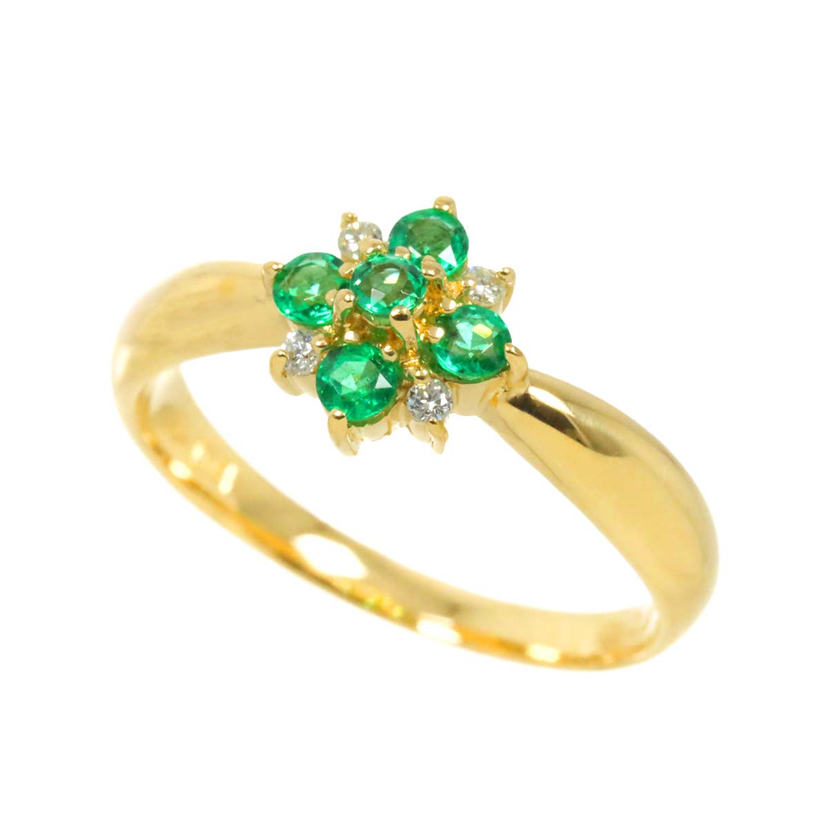 Emerald Diamond 0.04ct Ring 18K YG 750 size5.5-5.75((US)