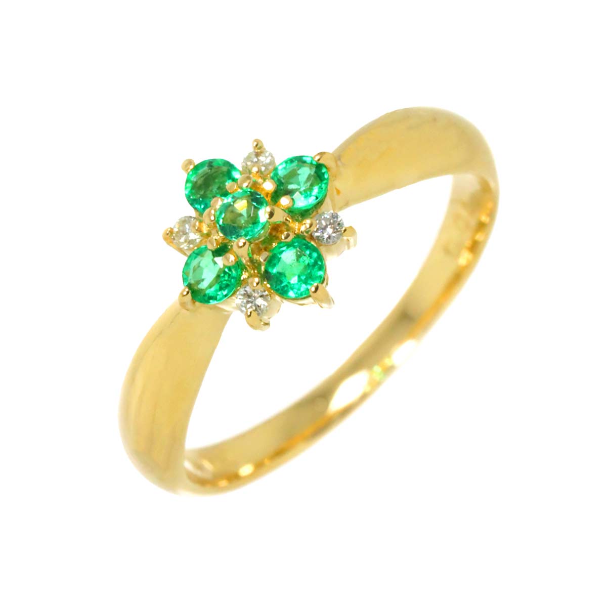 Emerald Diamond 0.04ct Ring 18K YG 750 size5.5-5.75((US)