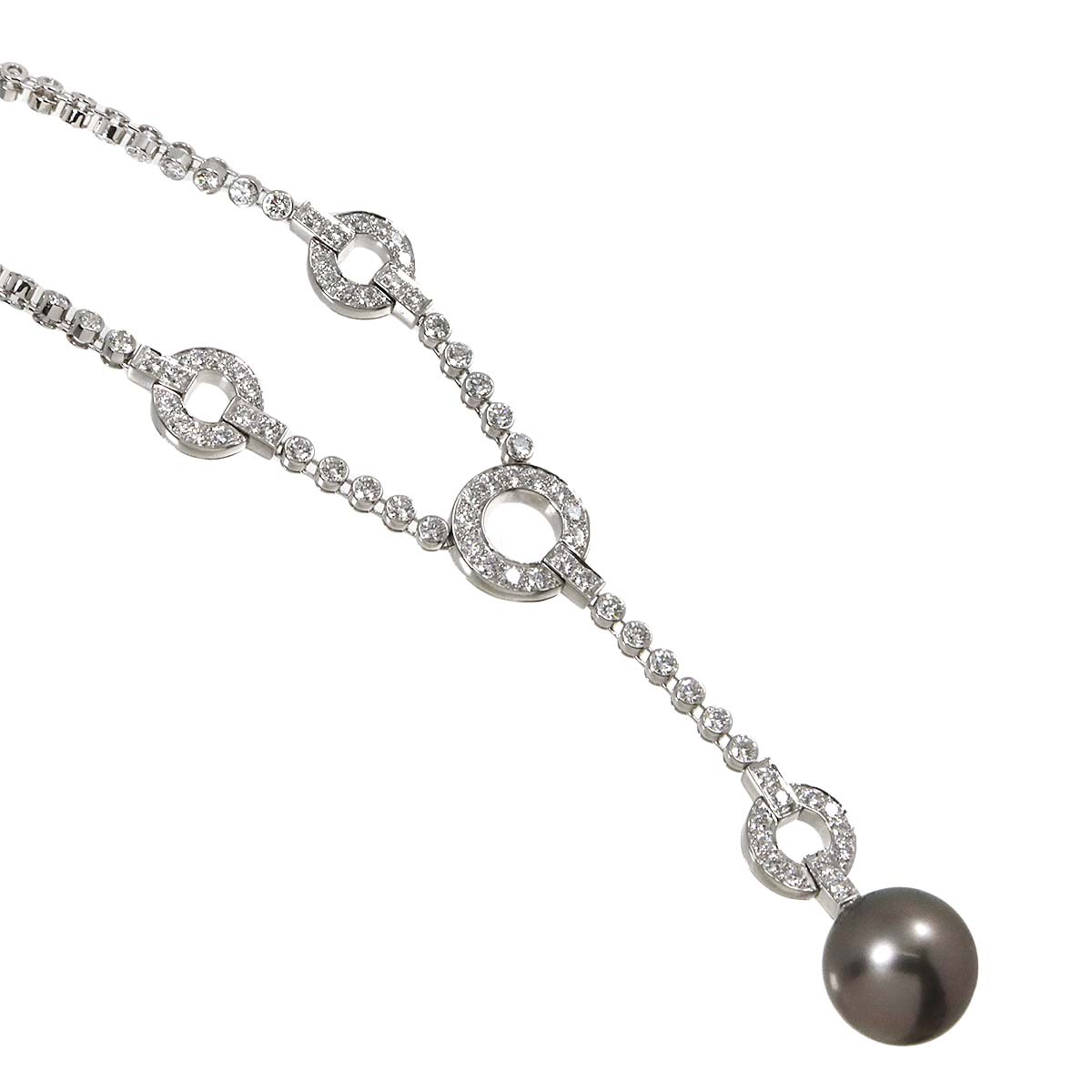Black Pearl 12.8mm Diamond Necklace Pt