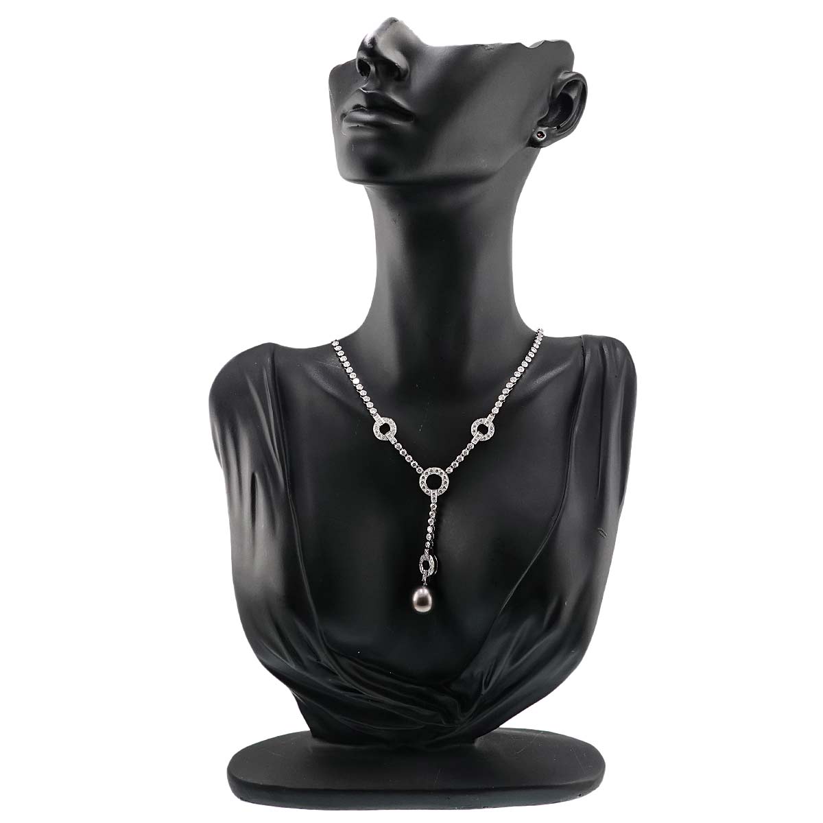 Black Pearl 12.8mm Diamond Necklace Pt