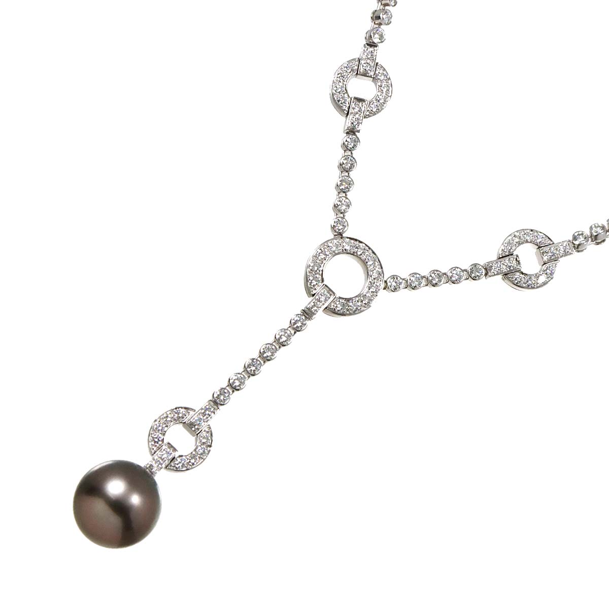 Black Pearl 12.8mm Diamond Necklace Pt