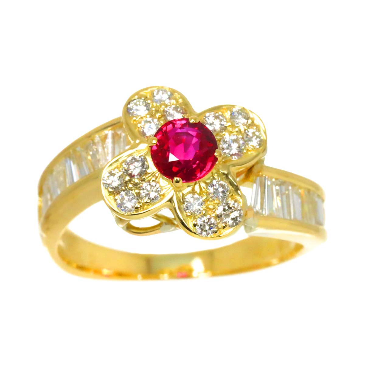 Ruby 0.403ct Diamond 1.02ct Ring 18K Yellow Gold 750 6(US)