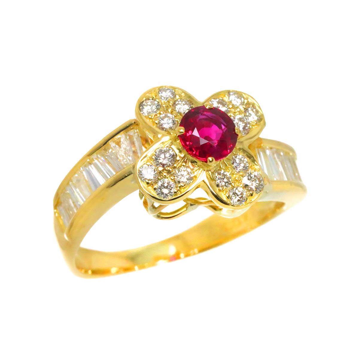Ruby 0.403ct Diamond 1.02ct Ring 18K Yellow Gold 750 6(US)